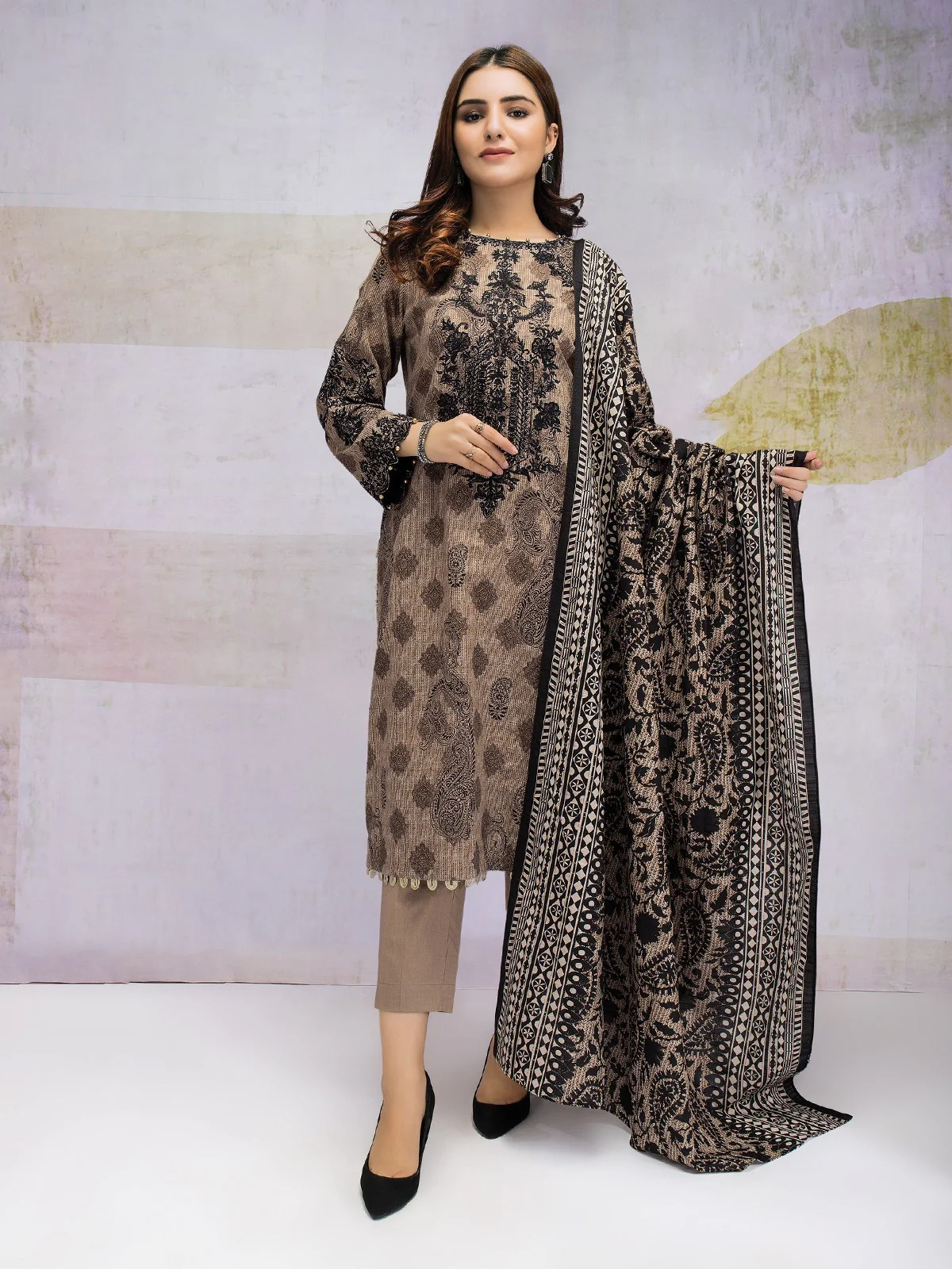 Unstitched Embroidered Khaddar Suit - EWU21V8-21755
