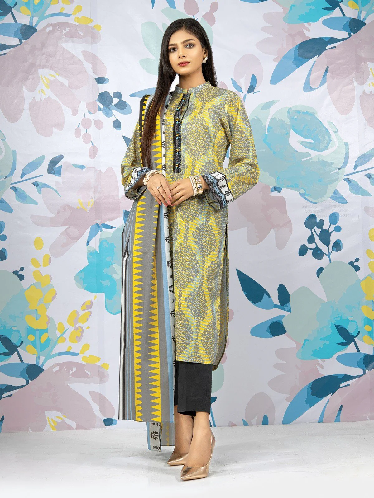 Unstitched Printed Lawn Shirt Dupatta - EWU22A1-23239