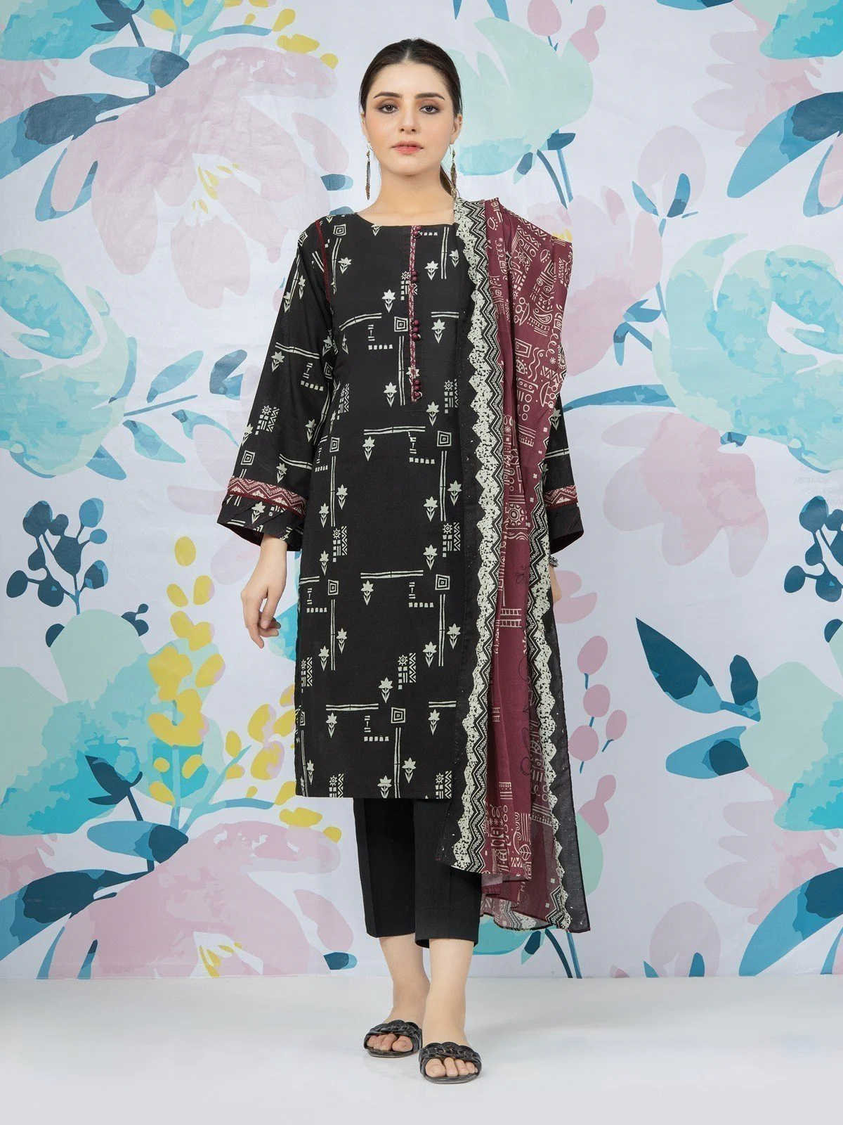 Unstitched Printed Lawn Shirt Dupatta - EWU22A1-23279
