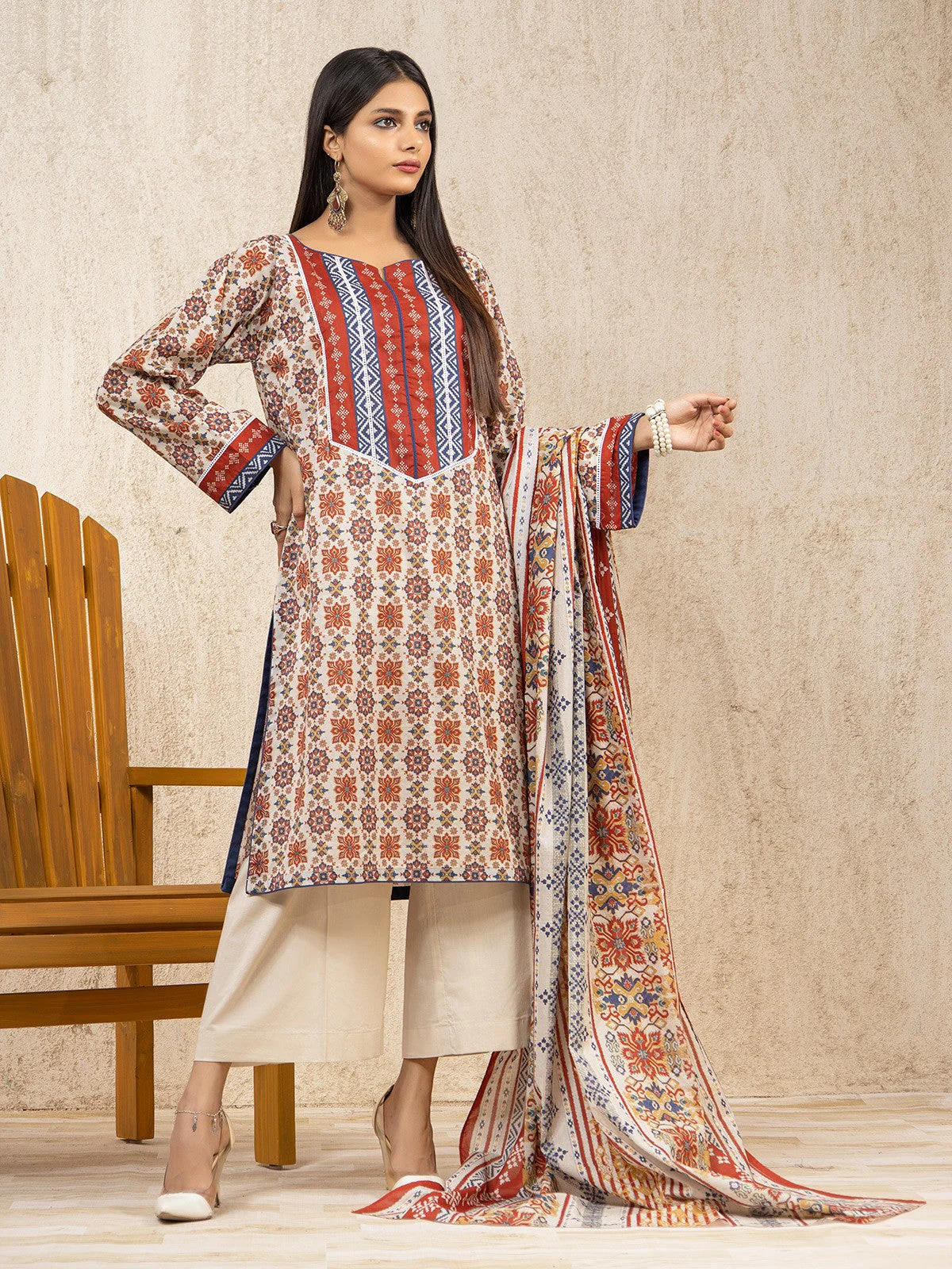 Unstitched Printed Lawn Shirt Dupatta - EWU22A1-23384SD