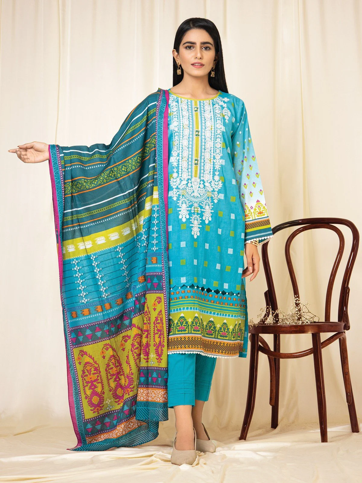 Unstitched Embroidered Lawn Shirt Dupatta - EWU22V1-23549