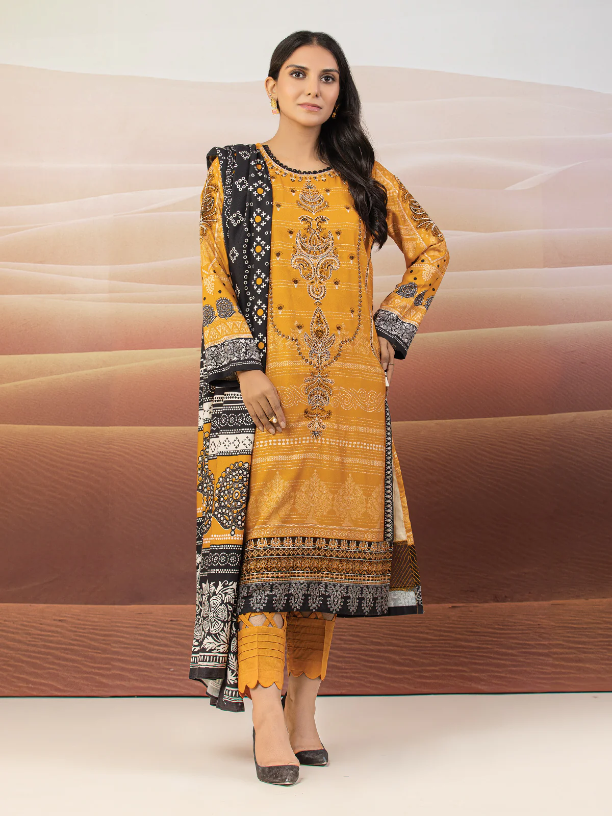 Unstitched Embroidered Crepe Viscose Suit - EWU22V10-25016 - Image 6