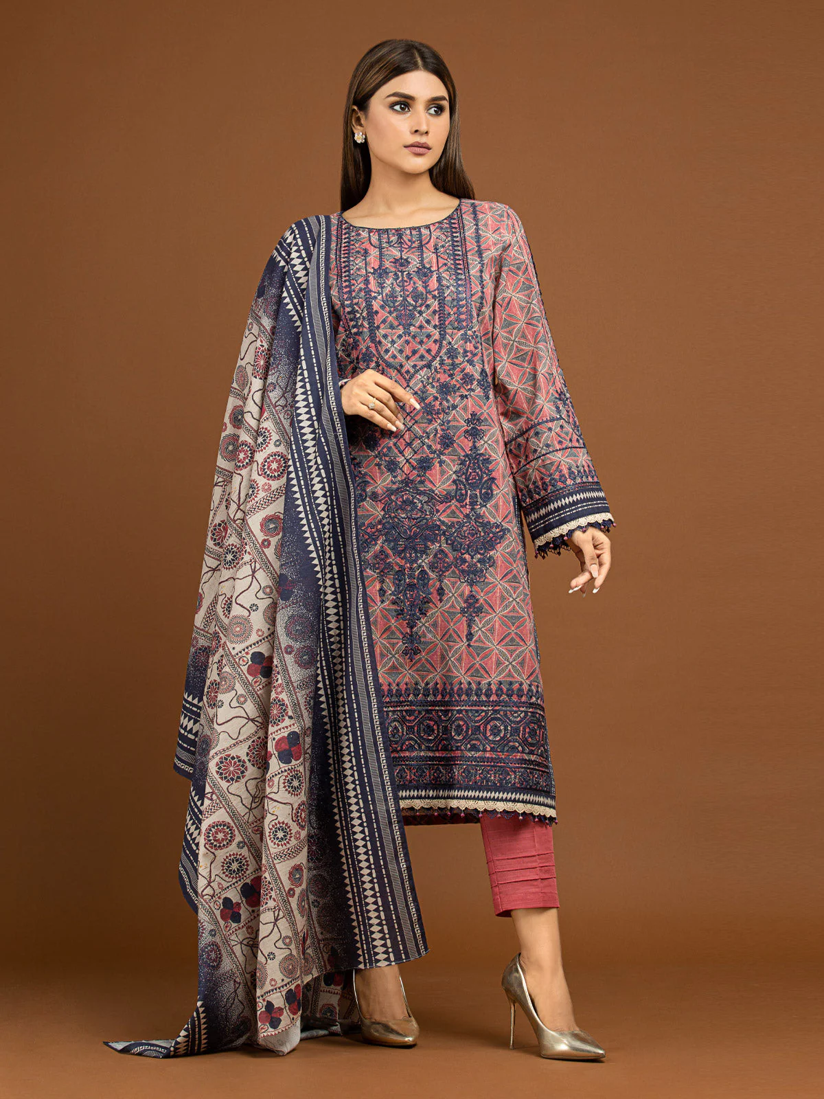 Unstitched Embroidered Khaddar Shirt - EWU22V11-25024S