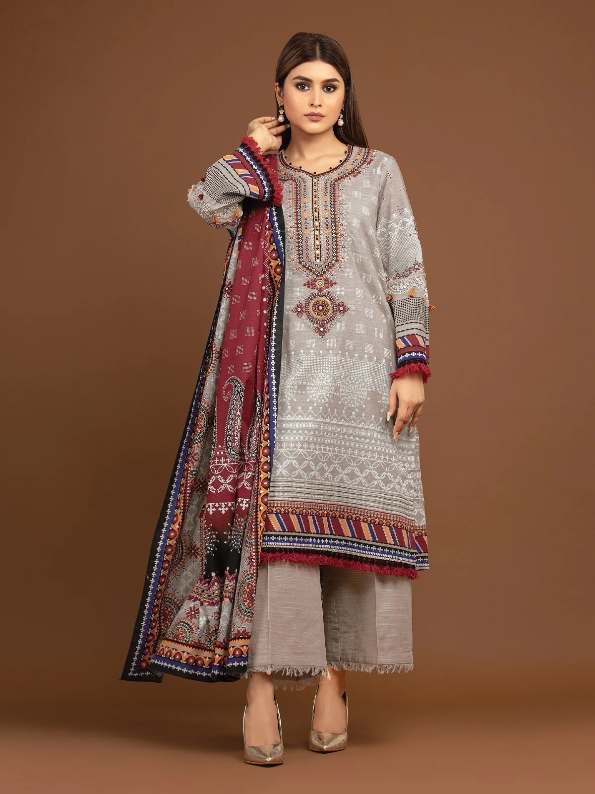 Unstitched Embroidered Khaddar Suit - EWU22V11-25026