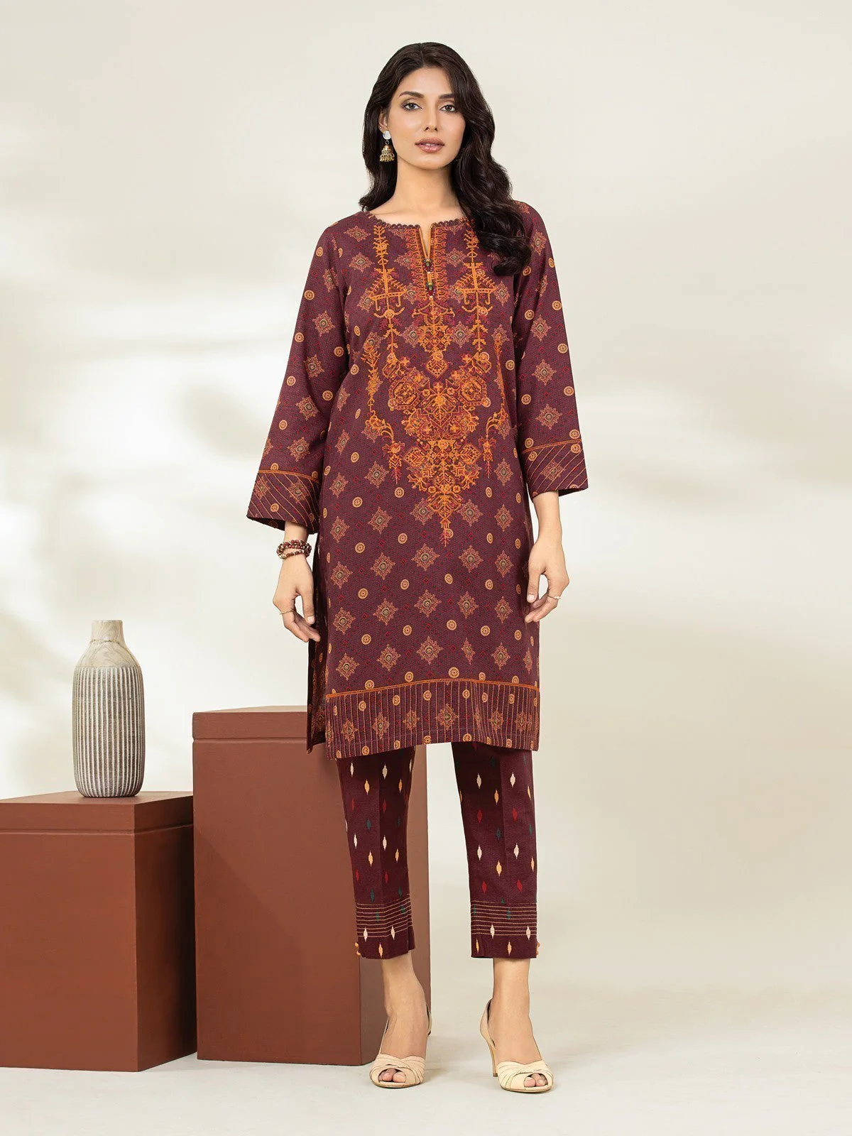 Unstitched Embroidered Khaddar Shirt - EWU22V11-25030S
