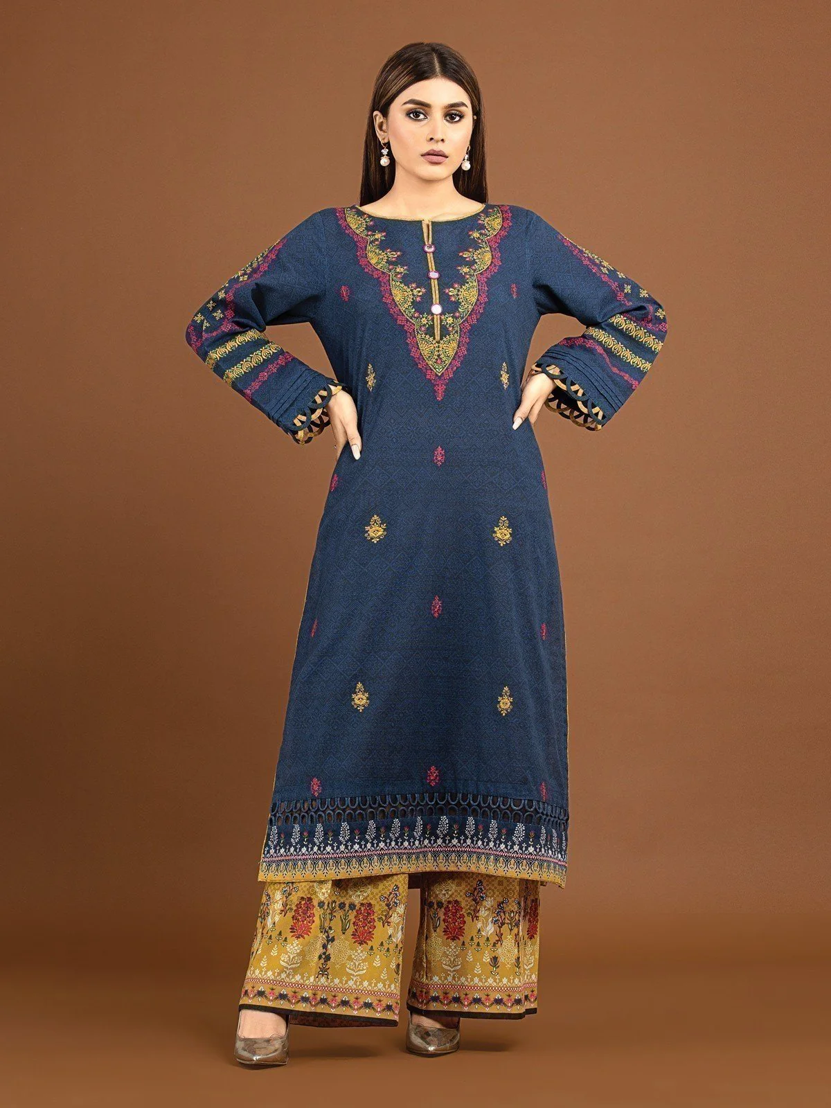 Unstitched Embroidered Khaddar Shirt Trouser - EWU22V11-25037