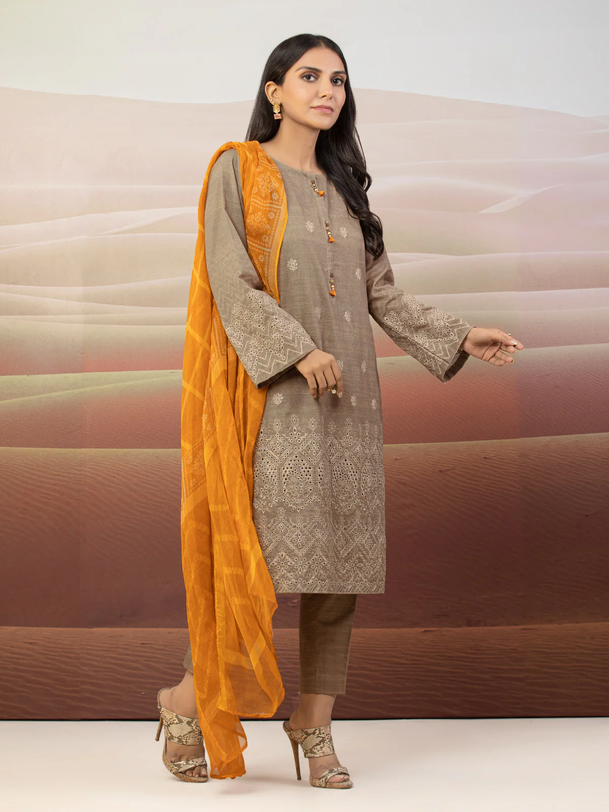 Unstitched Embroidered Khaddar Suit - EWU22V12-25008 - Image 2