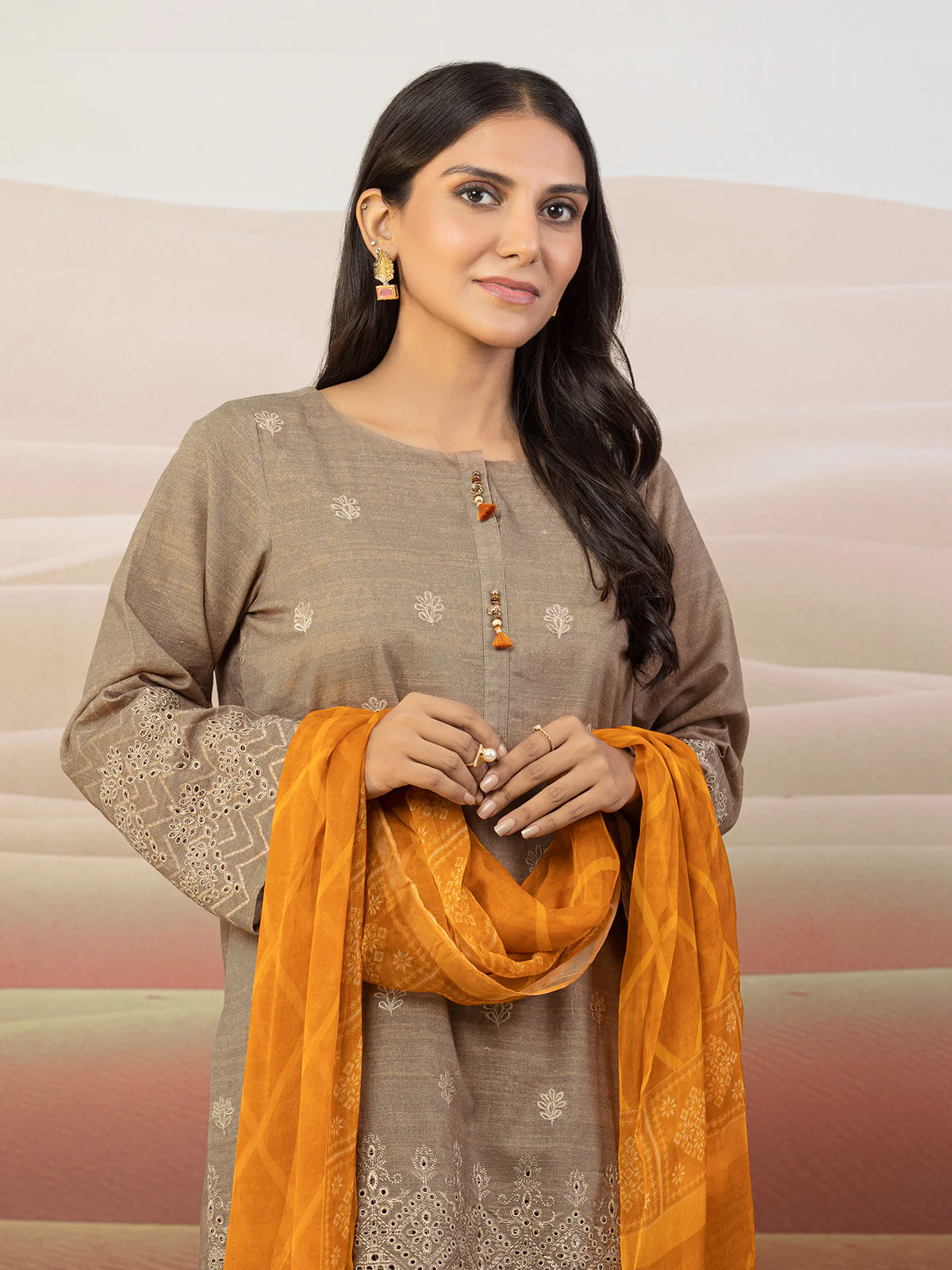 Unstitched Embroidered Khaddar Suit - EWU22V12-25008 - Image 4
