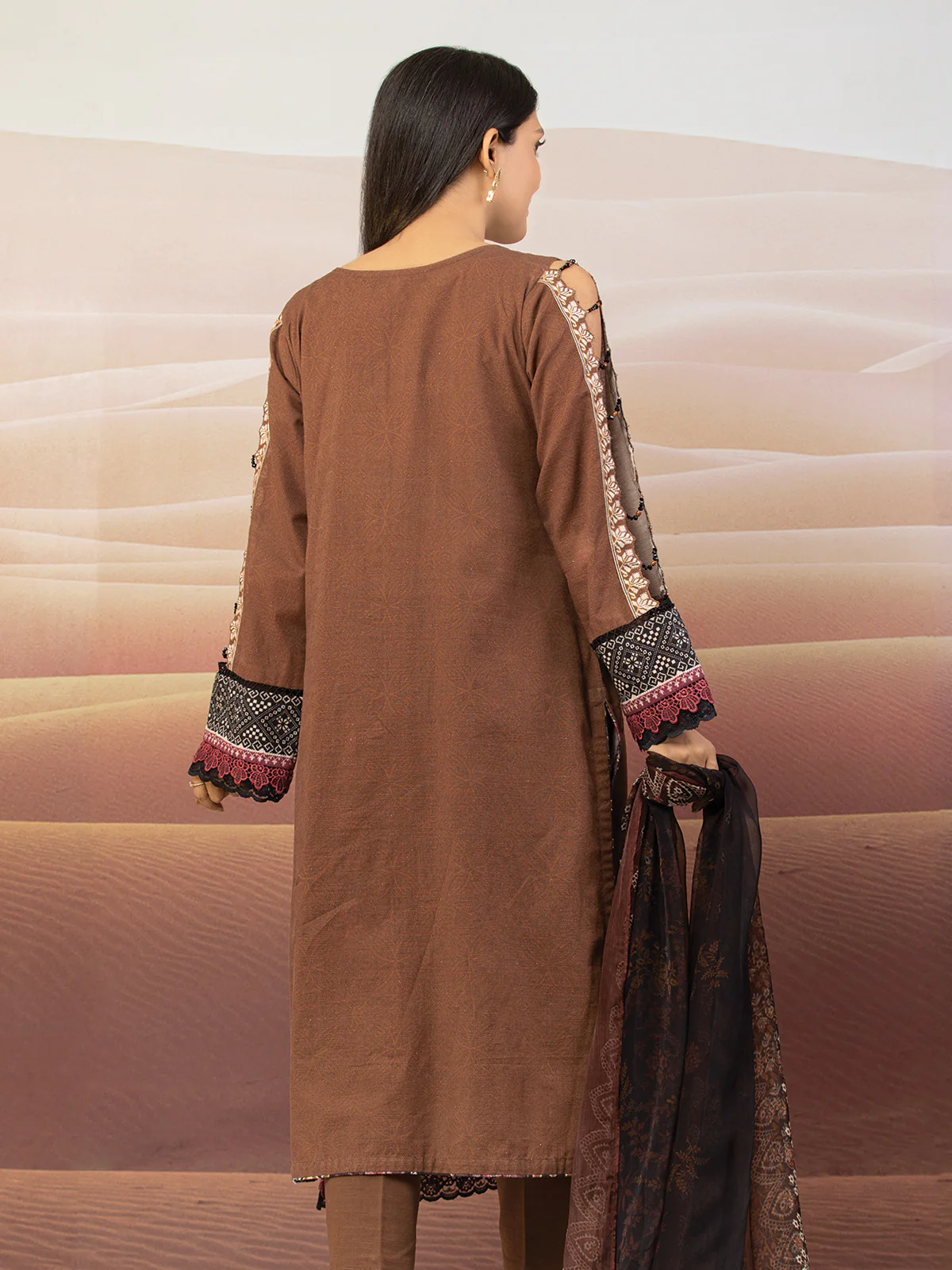 Unstitched Embroidered Khaddar Suit - EWU22V12-25014 - Image 6