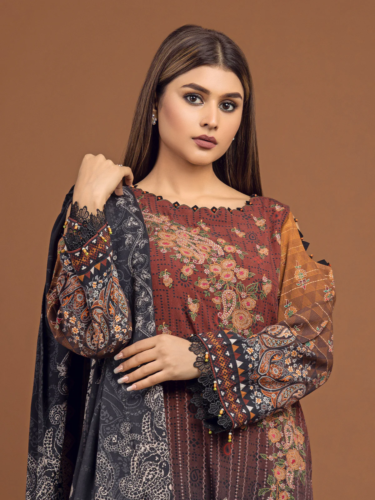 Unstitched Embroidered Viscose Suit - EWU22V13-24041 - Image 2