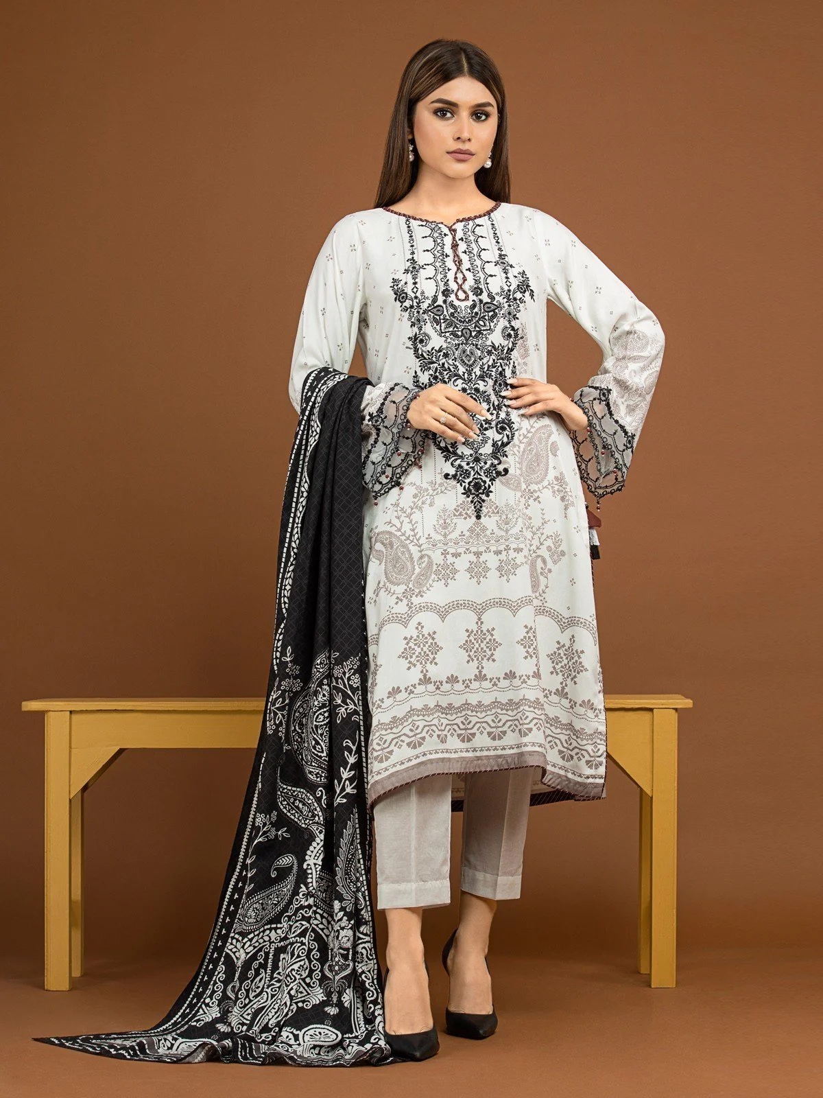 Unstitched Embroidered Viscose Shirt Dupatta - EWU22V13-24043SD