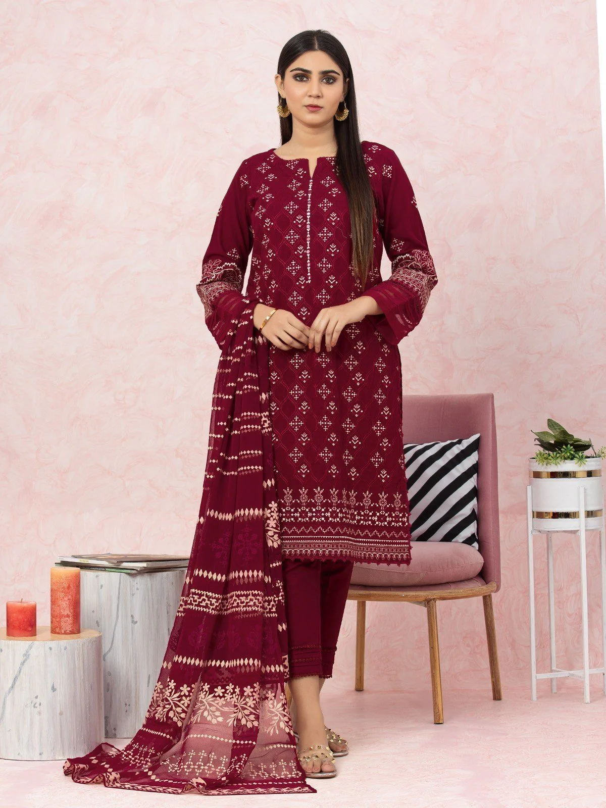 Unstitched Embroidered Cross Hatch Suit - EWU22V17-26490