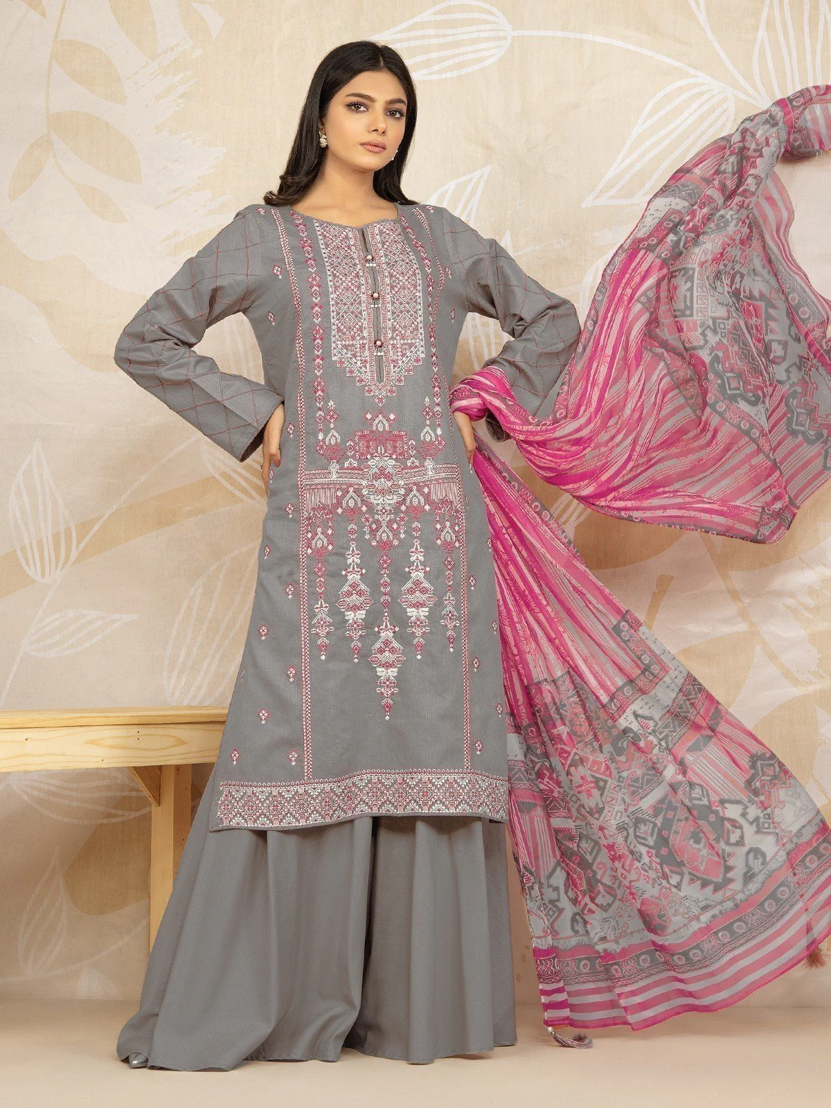 Unstitched Embroidered Jacquard Suit - EWU22V3-23661
