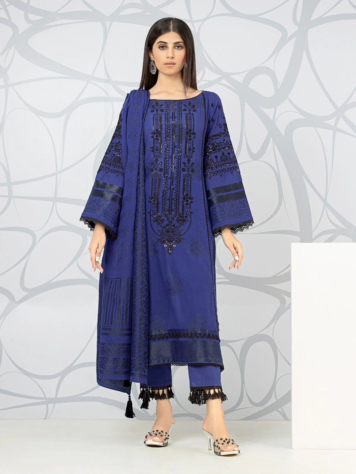 Unstitched Embroidered Cotton Jacquard Suit - EWU22V3-23726