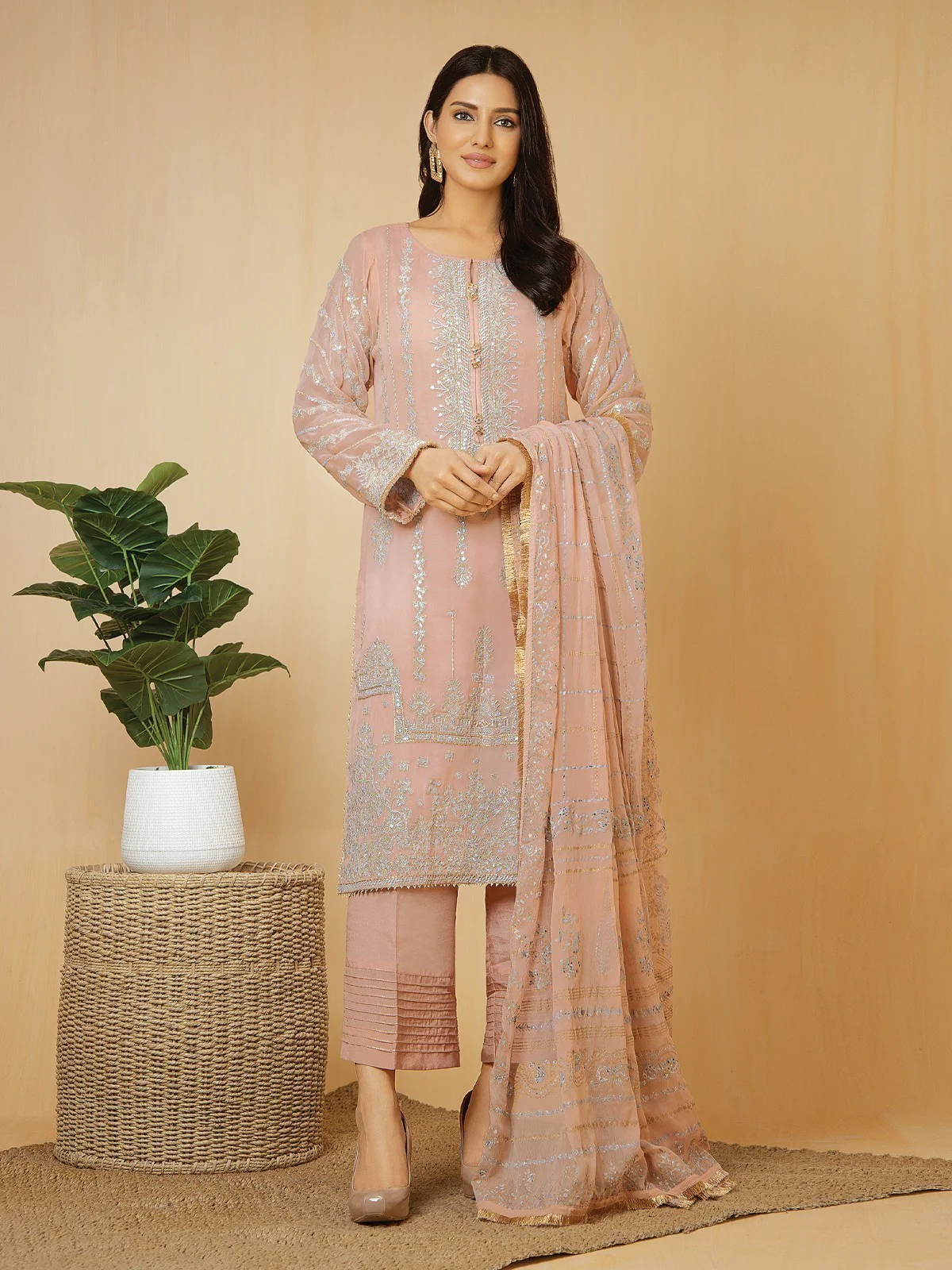 Unstitched Embroidered Chiffon Suit - EWU22V5-23693