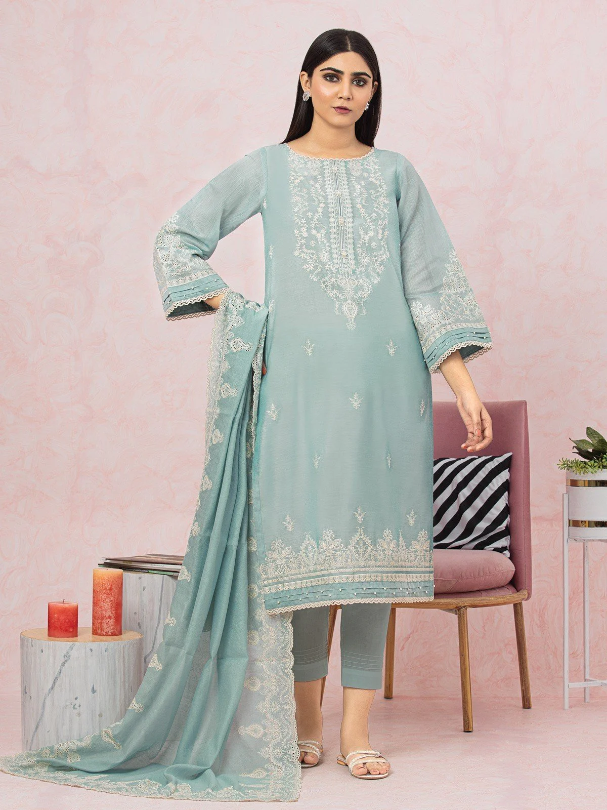 Unstitched Embroidered Chanderi Suit - EWU22V6-25102