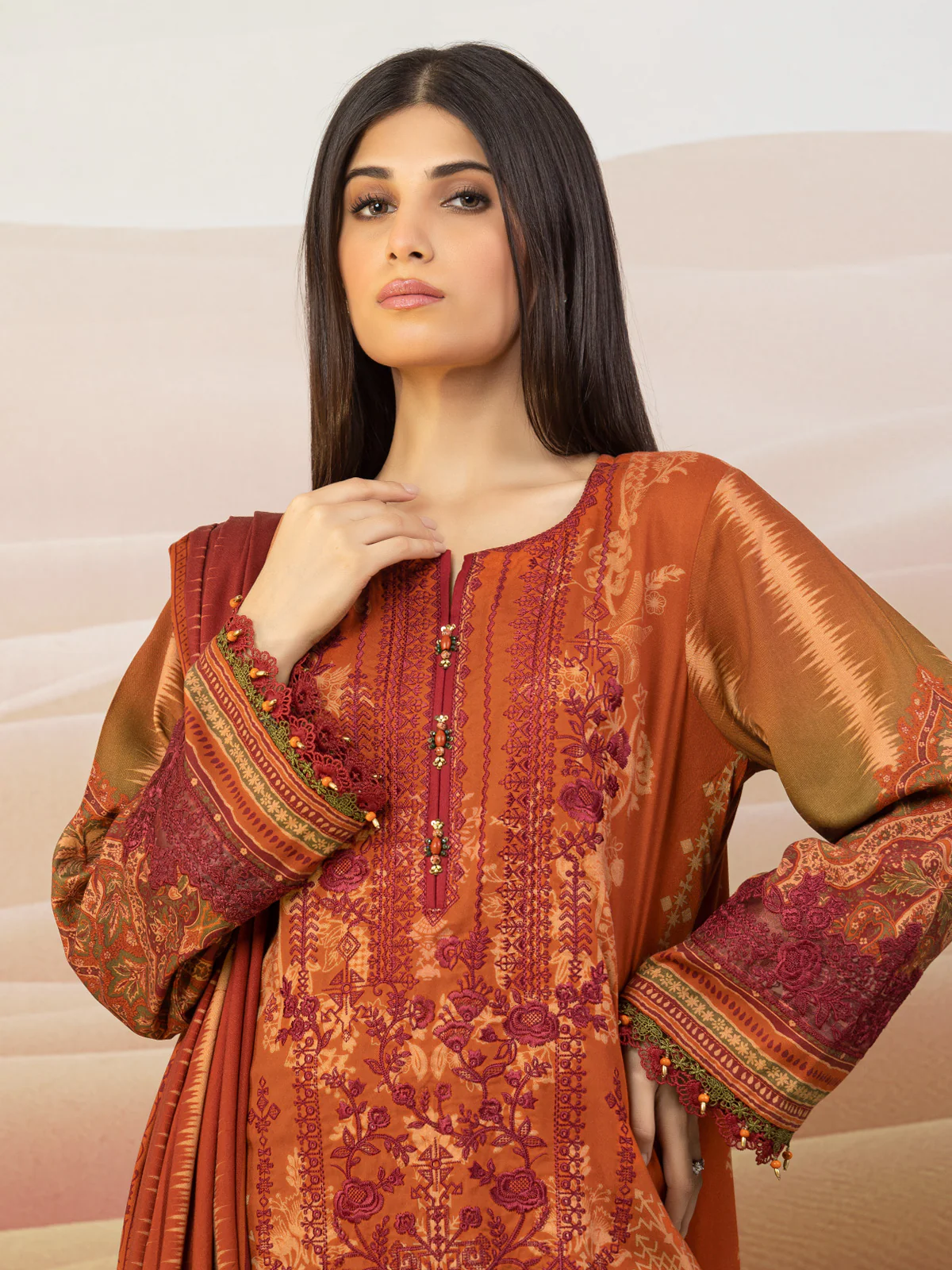 Unstitched Embroidered Cotail Viscose Suit - EWU22V8-25003 - Image 2