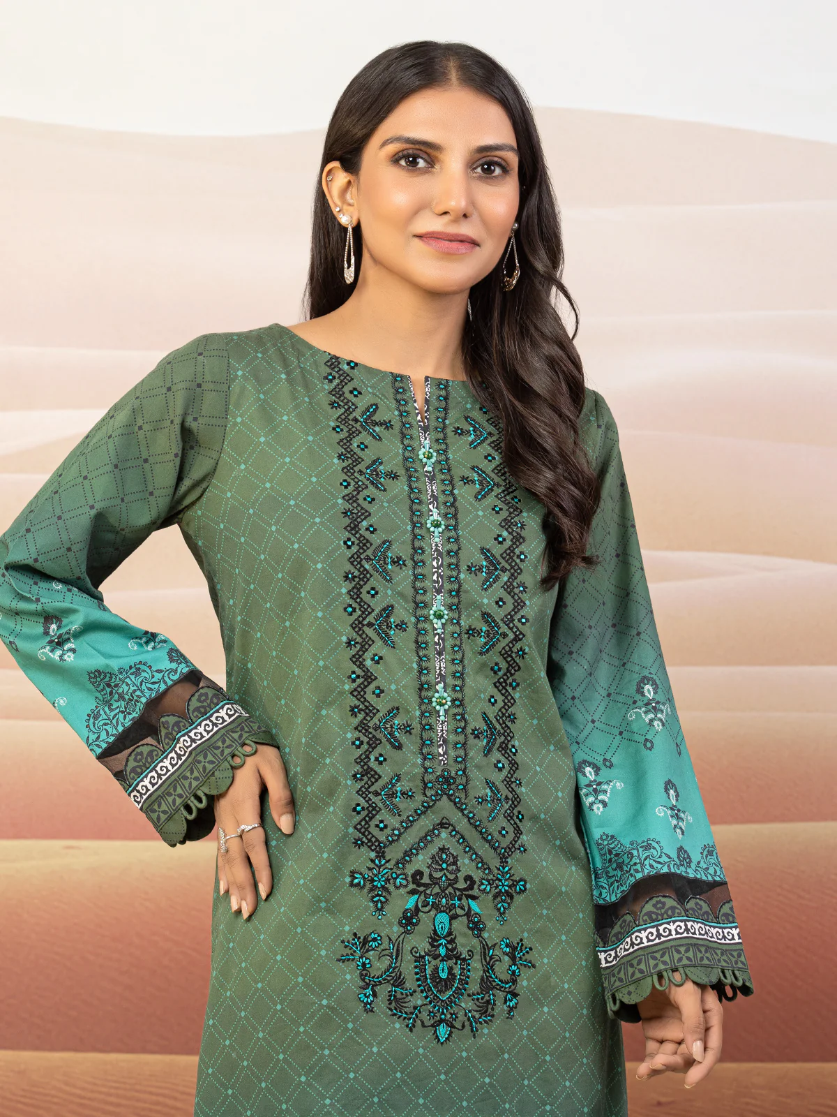 Unstitched Embroidered Cotton Satin Shirt - EWU22V9-25046 - Image 2