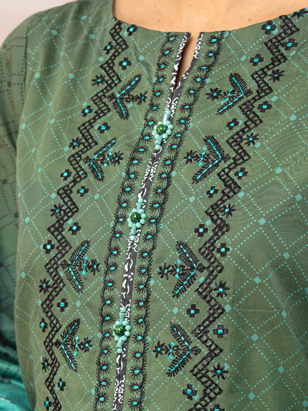 Unstitched Embroidered Cotton Satin Shirt - EWU22V9-25046 - Image 3