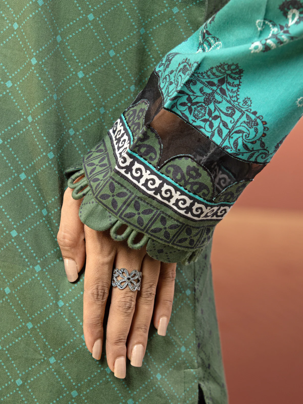 Unstitched Embroidered Cotton Satin Shirt - EWU22V9-25046 - Image 4