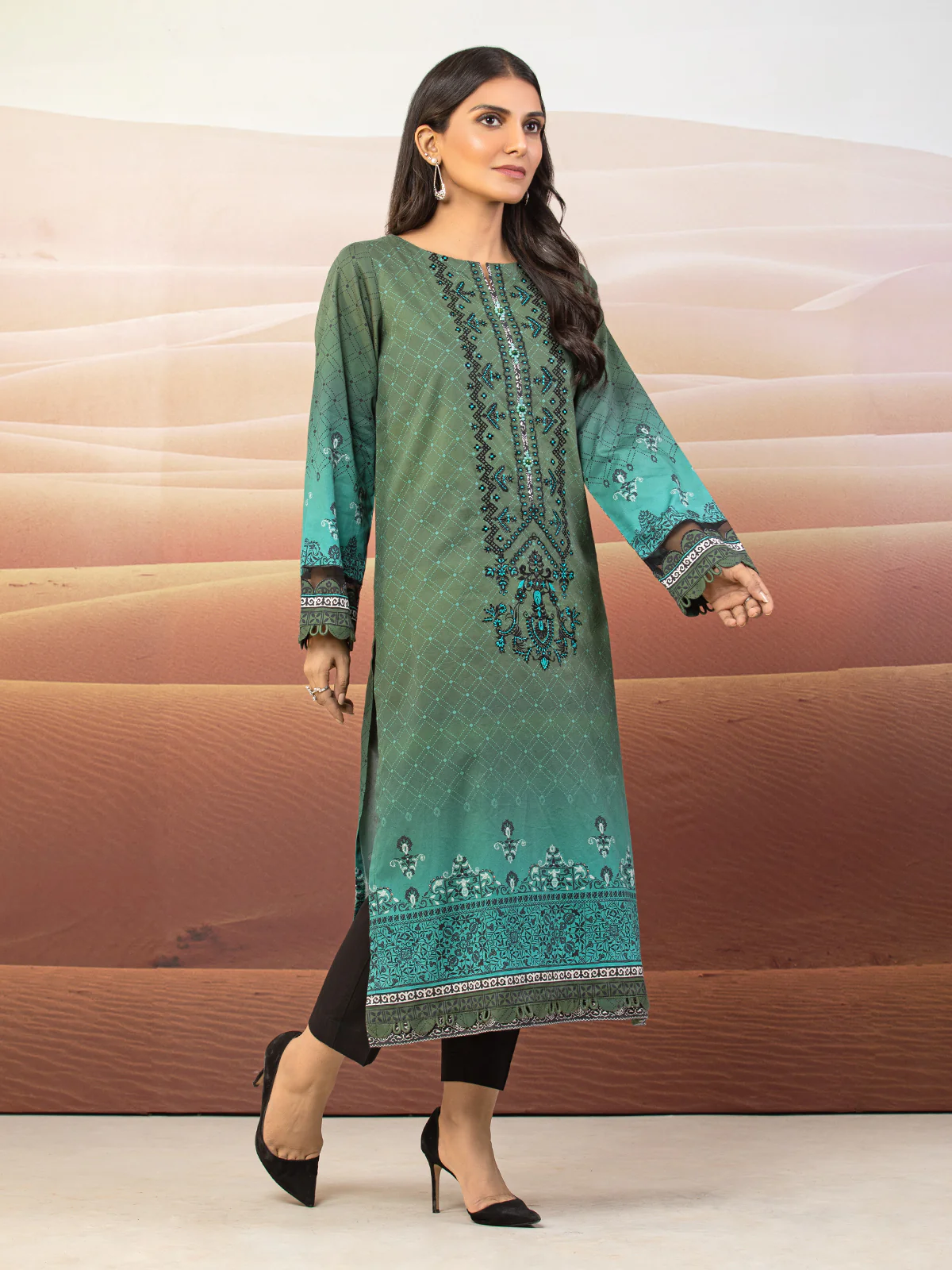 Unstitched Embroidered Cotton Satin Shirt - EWU22V9-25046 - Image 5