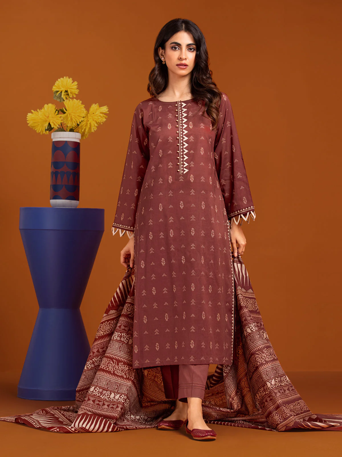 Unstitched Printed Khaddar Shirt Trouser - EWU23A3-27054ST