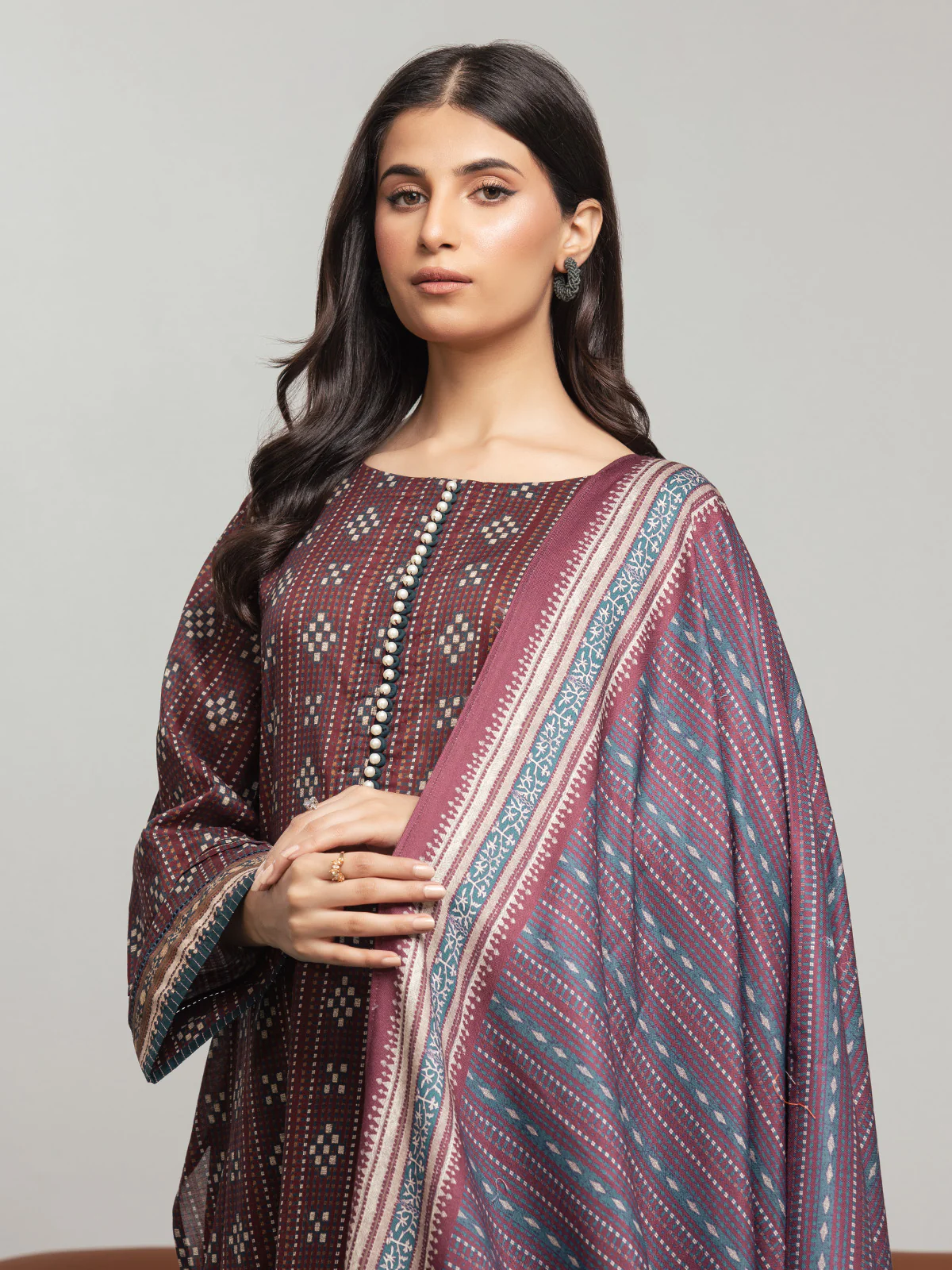 Unstitched Printed Khaddar Suit - EWU23A3S-27627-3P - Image 2