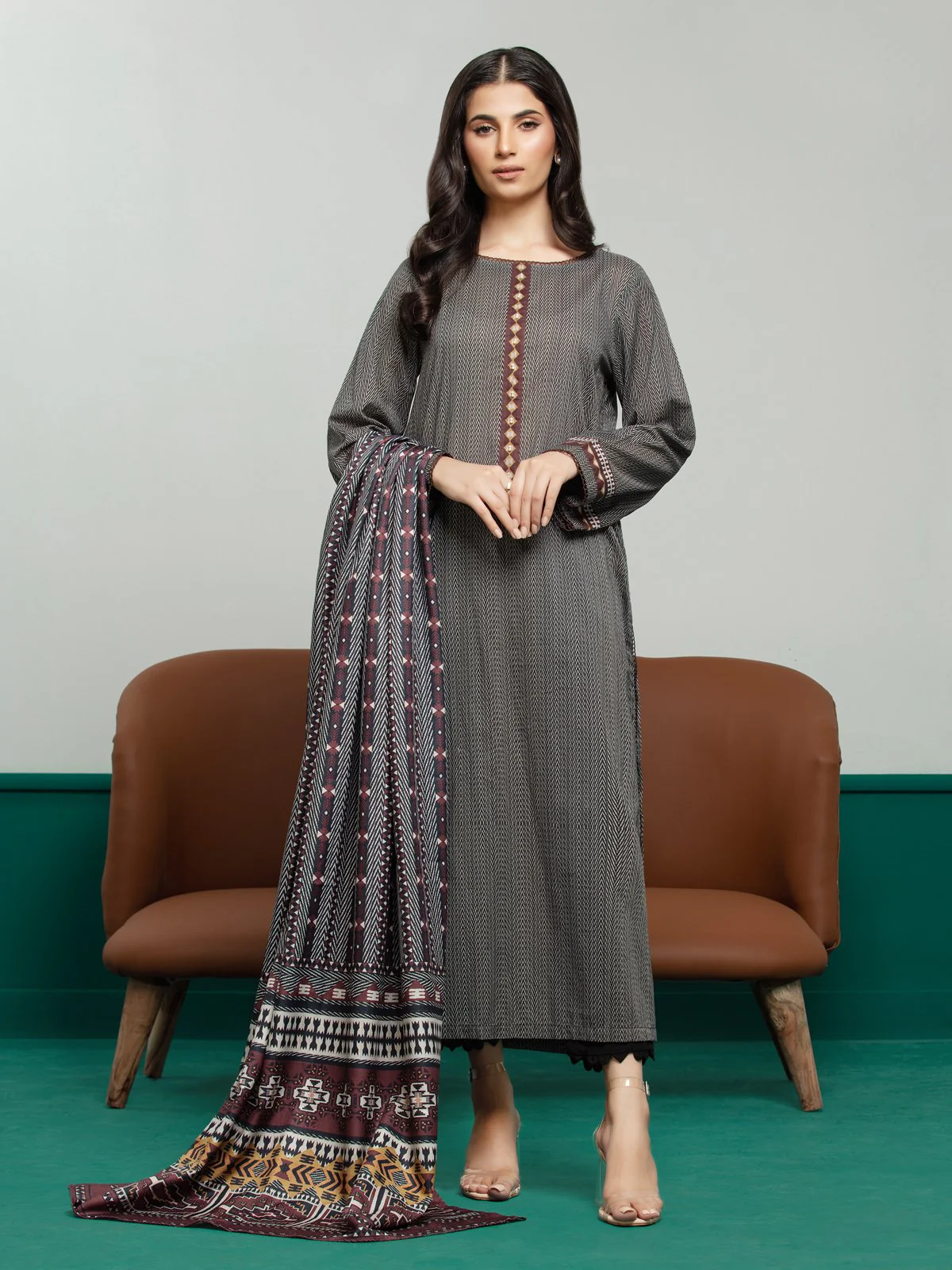 Unstitched Printed Khaddar Suit - EWU23A3S-27643-3P