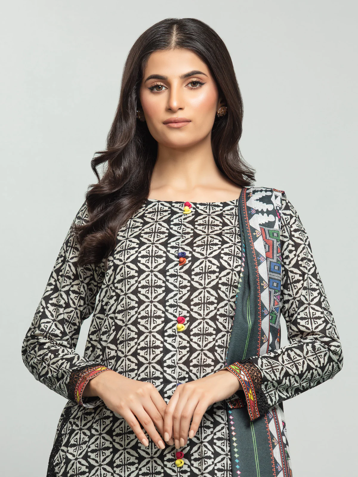 Unstitched Printed Khaddar Suit - EWU23A3S-27648-3P - Image 3