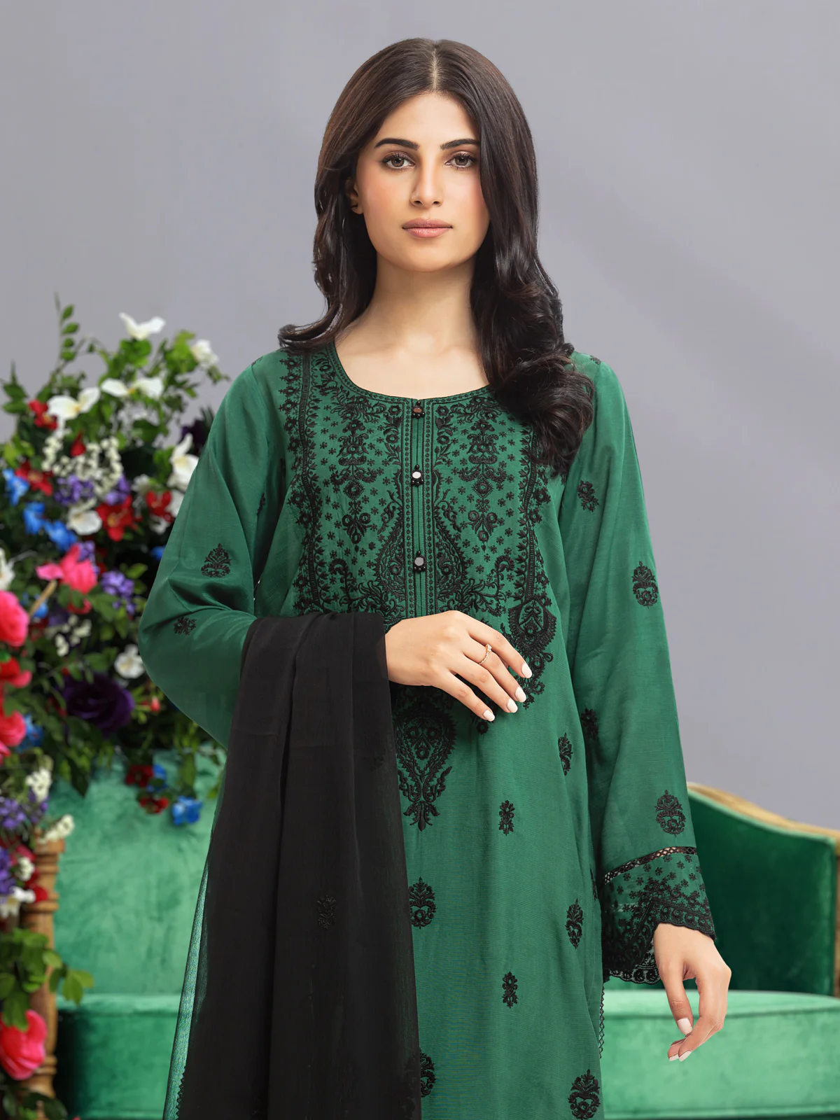 Unstitched Embroidered Raw Silk Suit - EWU23V16-26638-3P - Image 2