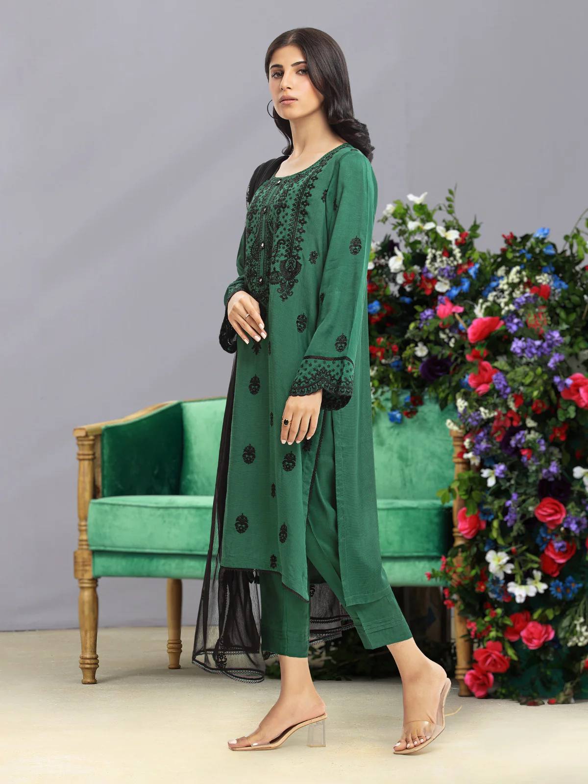 Unstitched Embroidered Raw Silk Suit - EWU23V16-26638-3P - Image 5