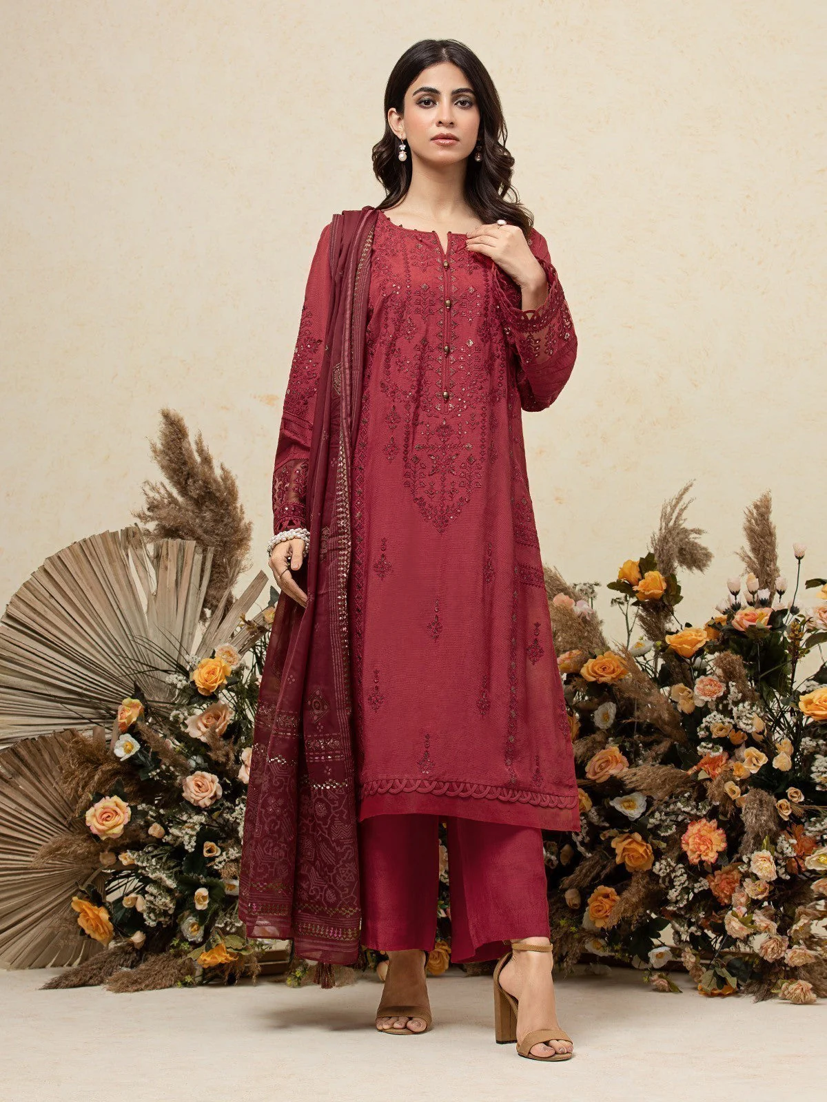 Unstitched Embroidered Raw Silk Shirt Trouser - EWU23V16-26660ST