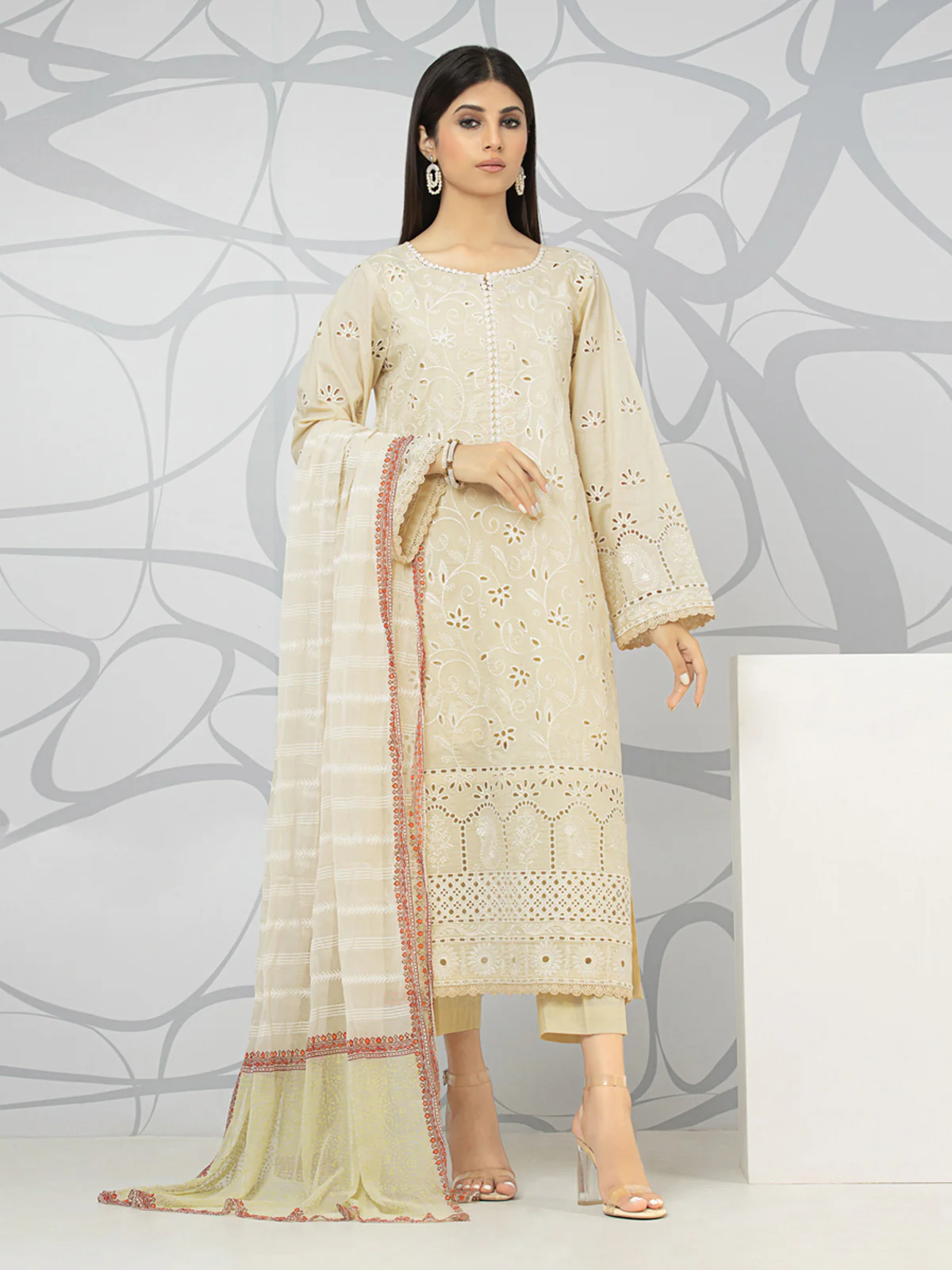 Unstitched Embroidered Dobby Shirt Dupatta - EWU23V7-23754SD