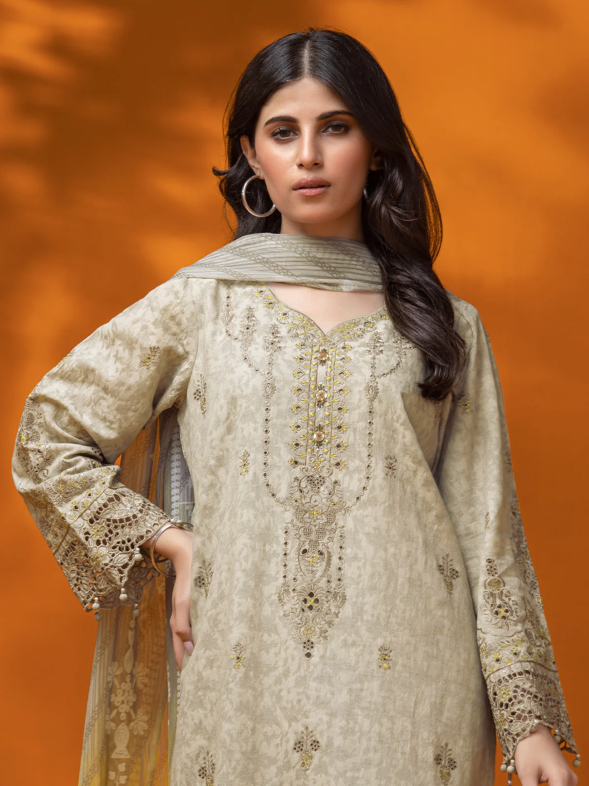 Unstitched Embroidered Dobby Suit - EWU23V7-26630-3P - Image 3