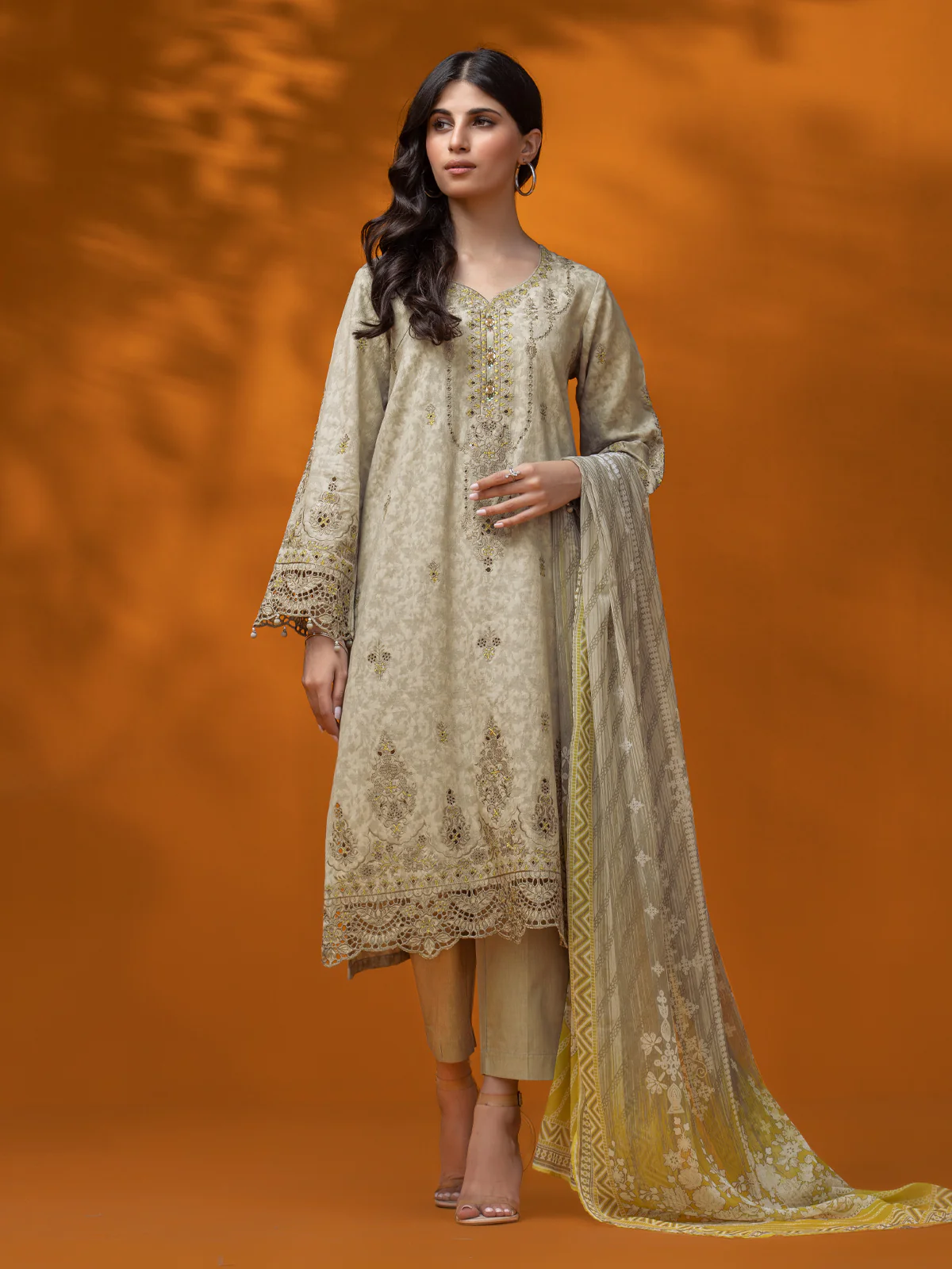 Unstitched Embroidered Dobby Suit - EWU23V7-26630-3P - Image 7