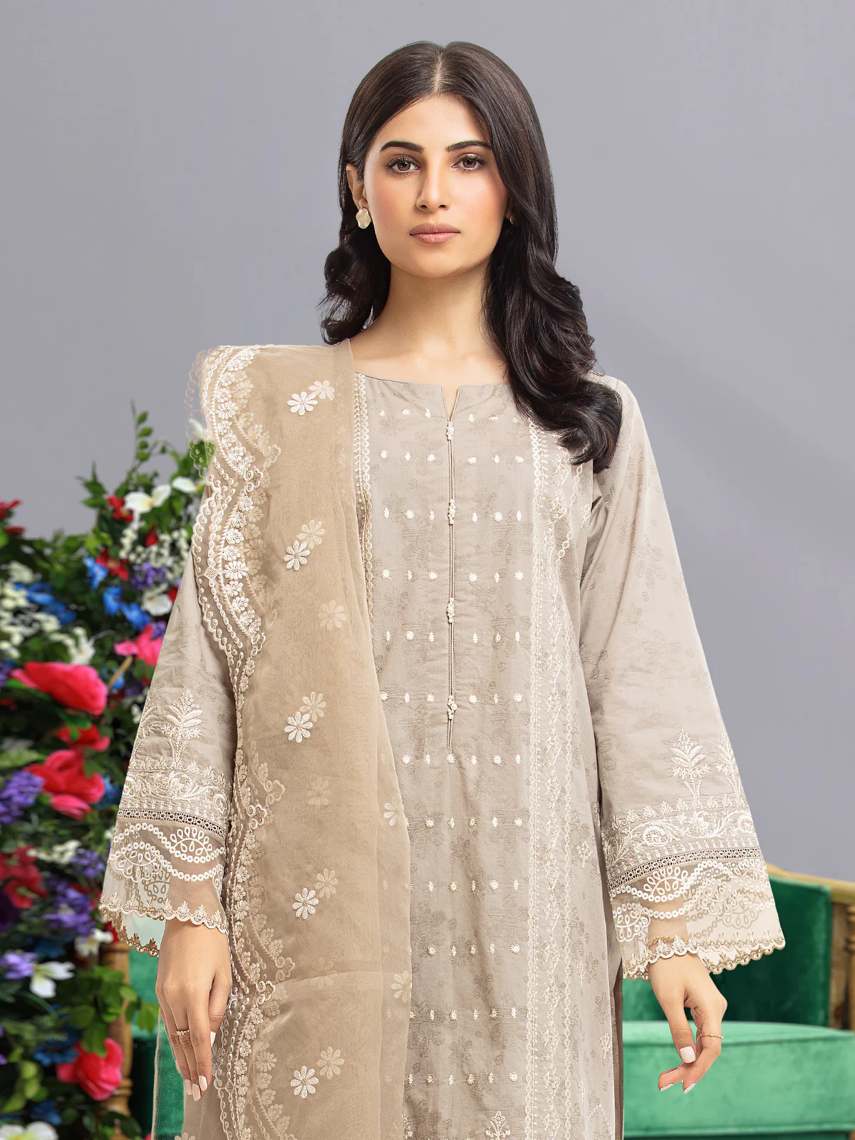 Unstitched Embroidered Dobby Suit - EWU23V7-26737-3P - Image 2