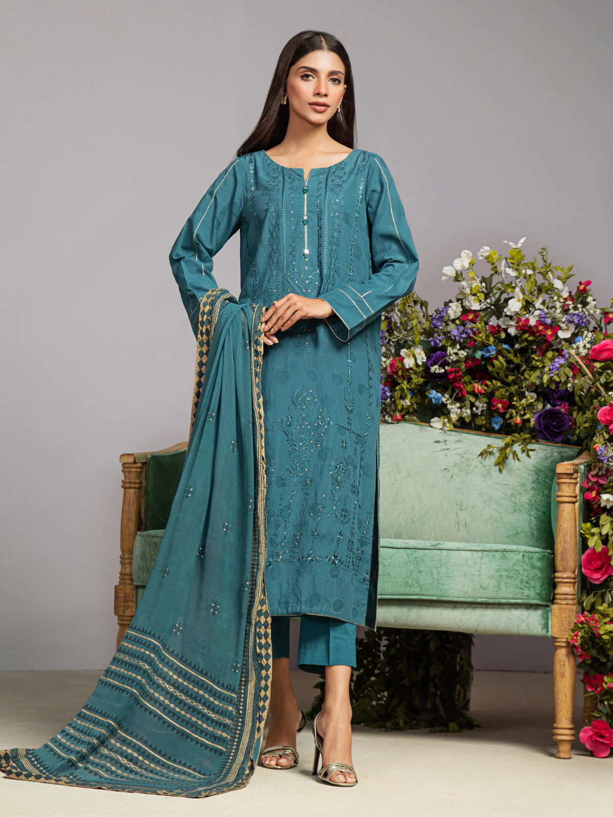 Unstitched Embroidered Dobby Suit - EWU23V7-26738-3P - Image 6
