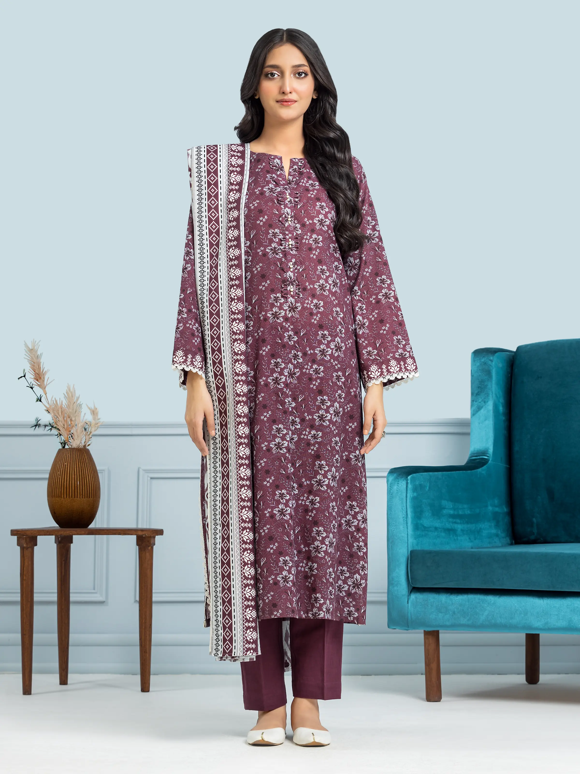Unstitched Printed Khaddar Suit - EWU24A3-29317-3P