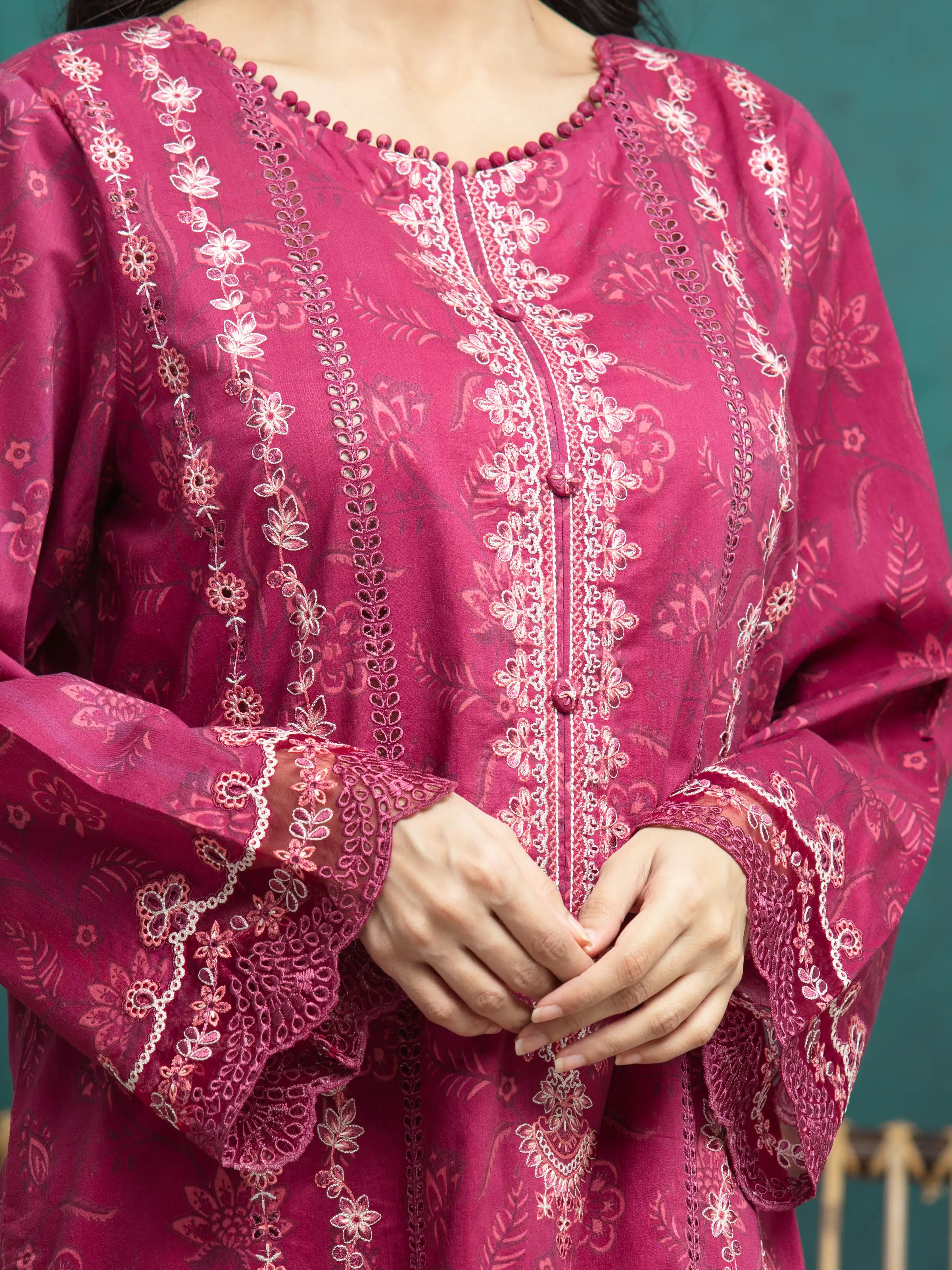 Unstitched Embroidered Khaddar Shirt Trouser - EWU24V11-30187ST - Image 4