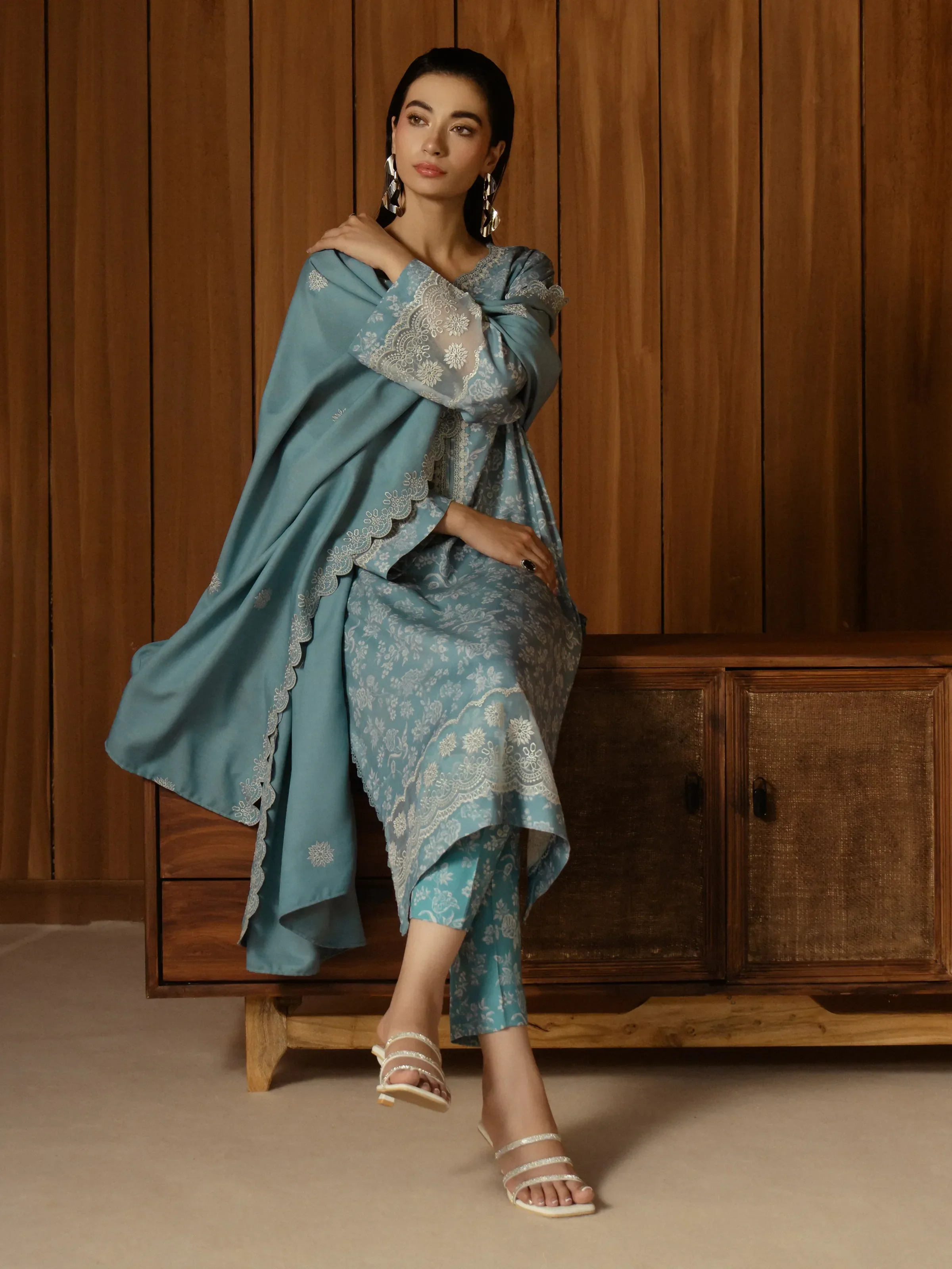 Unstitched Embroidered Marina Twill Shirt Trouser - EWU24V14-30183ST - Image 5