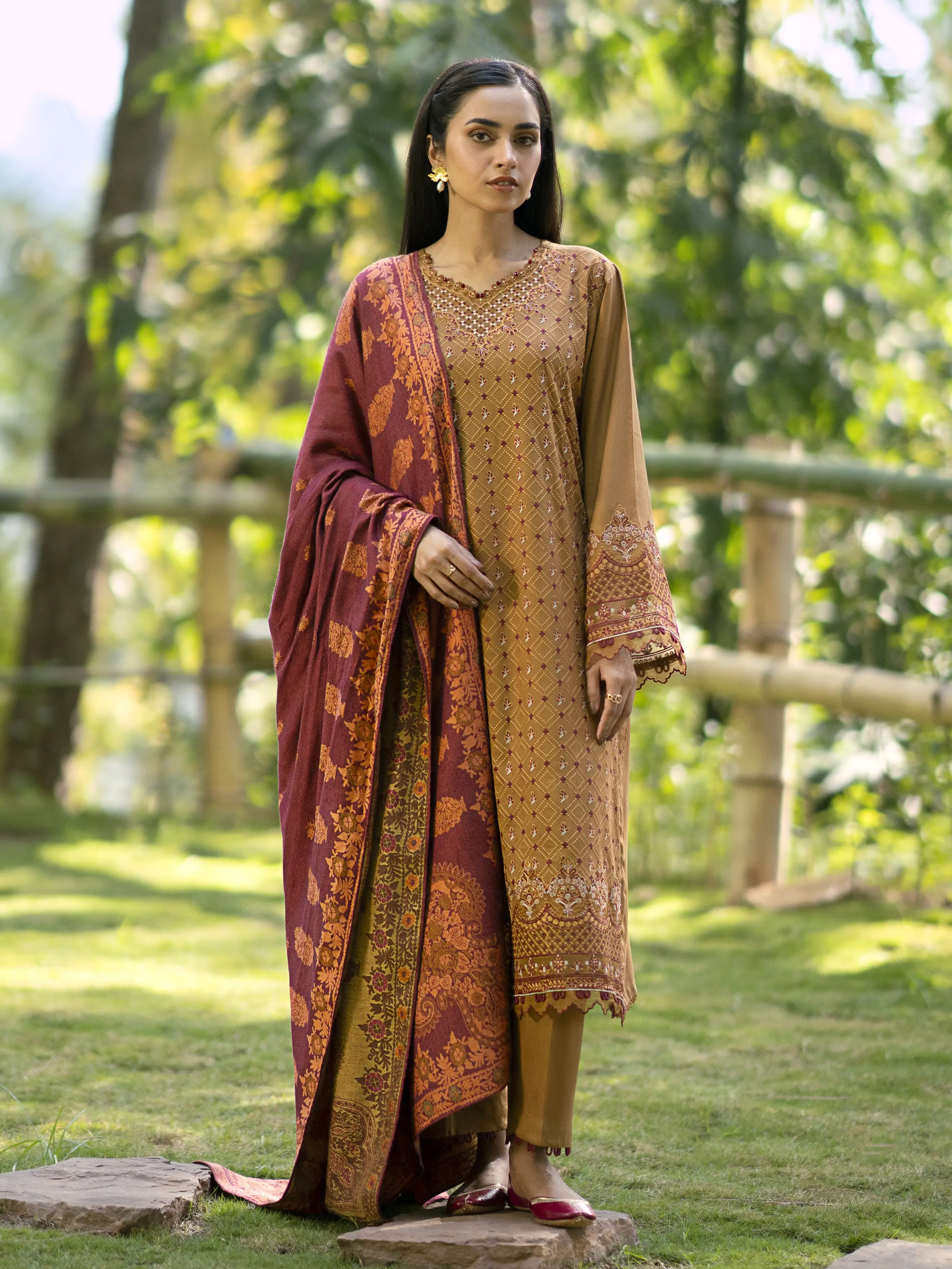 Unstitched Embroidered Marina Twill Shirt Dupatta - EWU24V14-30212SD - Image 2