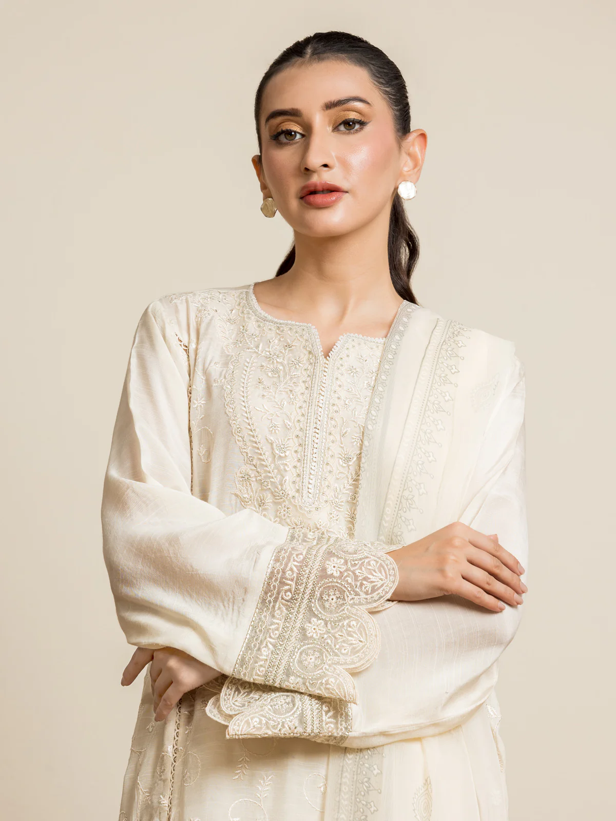 Unstitched Embroidered Raw Silk Suit - EWU24V16-30129-3P - Image 2