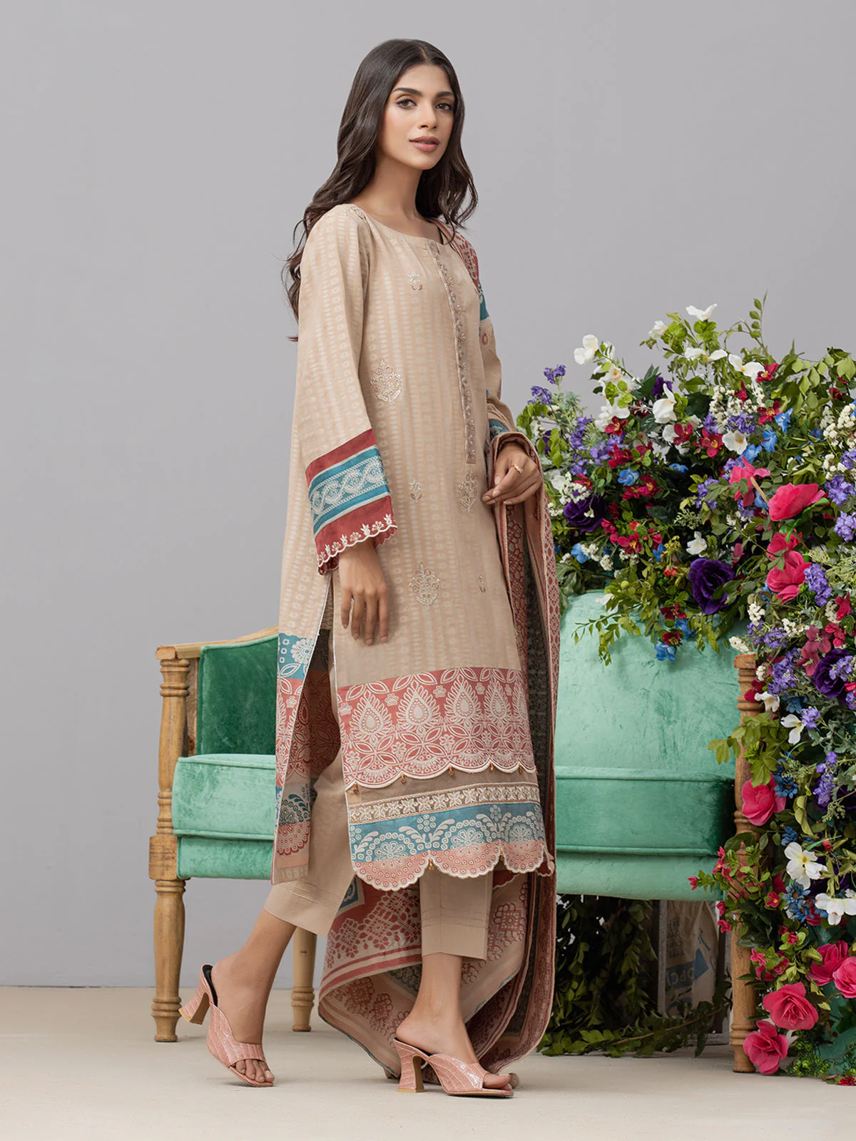 Unstitched Embroidered Jacquard Shirt Dupatta - EWU24V3-26734SD - Image 2