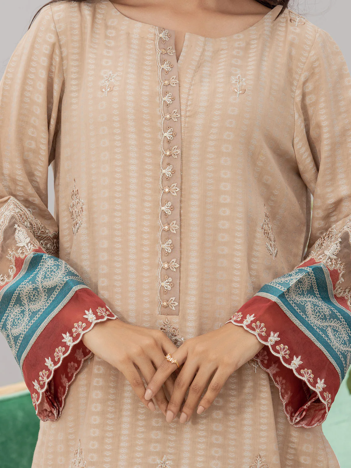 Unstitched Embroidered Jacquard Shirt Dupatta - EWU24V3-26734SD - Image 3