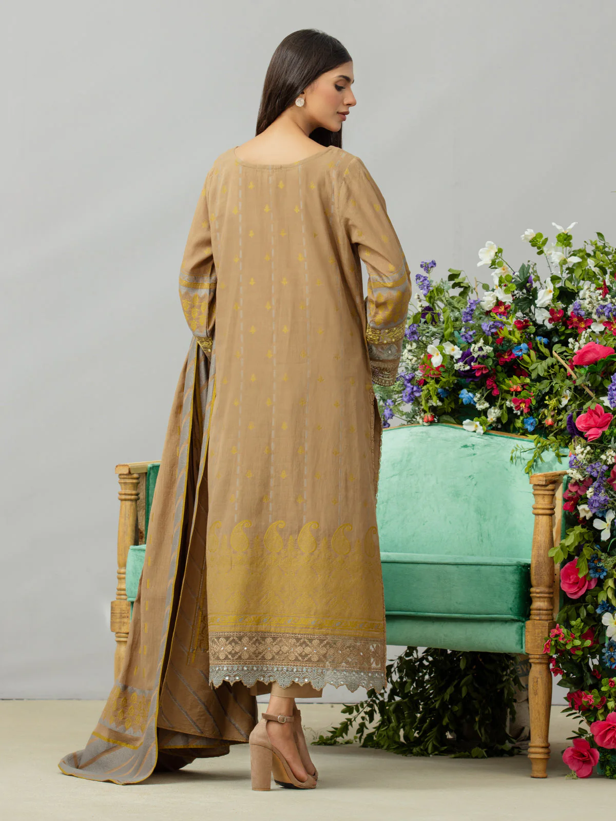Unstitched Embroidered Jacquard Shirt Dupatta - EWU24V3-26753SD - Image 2