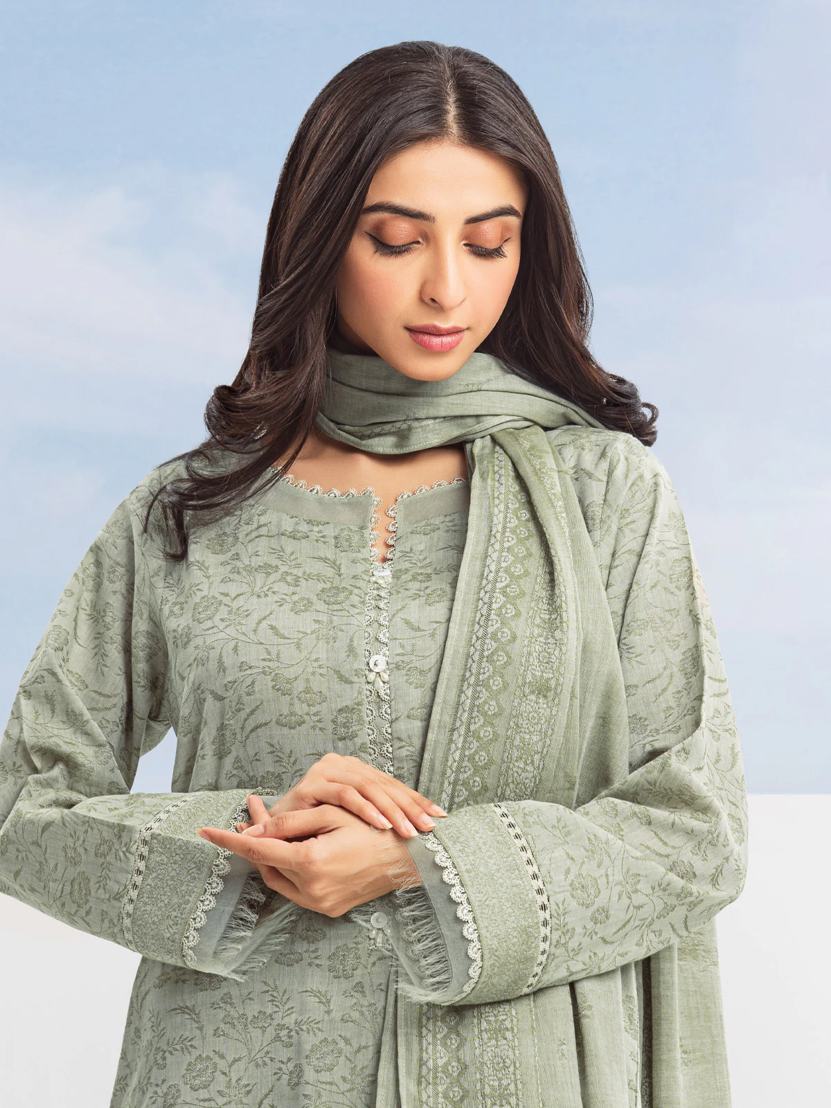 Unstitched Embroidered Jacquard Suit - EWU24V3-28785-3P - Image 4