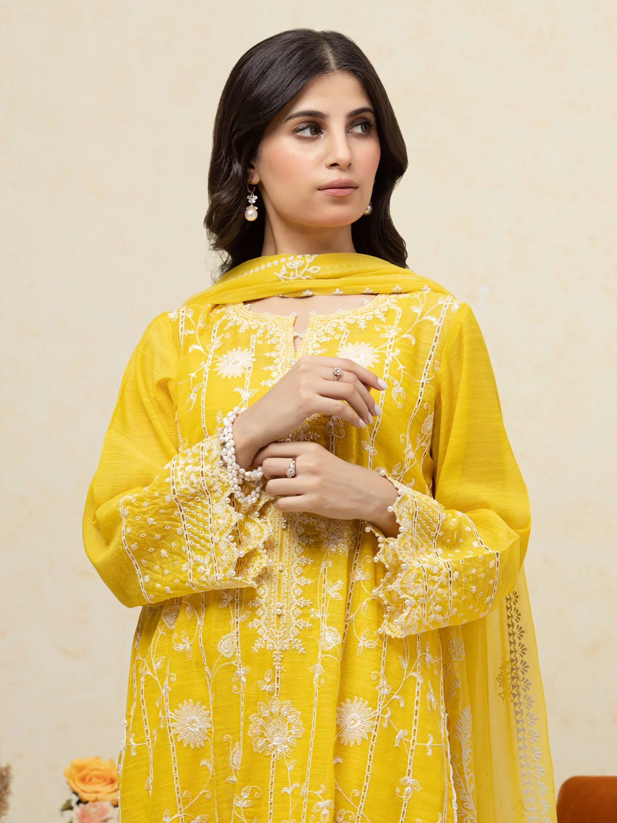 Unstitched Embroidered Chanderi Suit - EWU24V6-26658-3P - Image 2