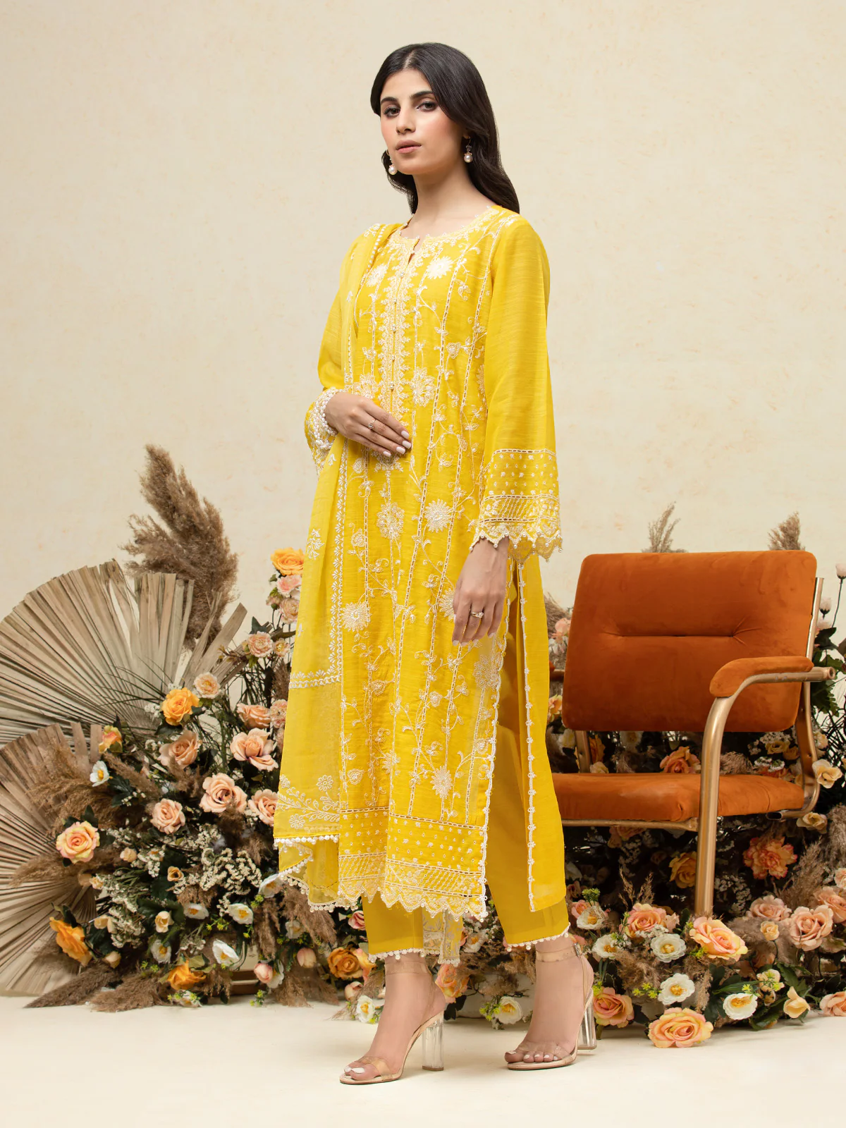 Unstitched Embroidered Chanderi Suit - EWU24V6-26658-3P - Image 3