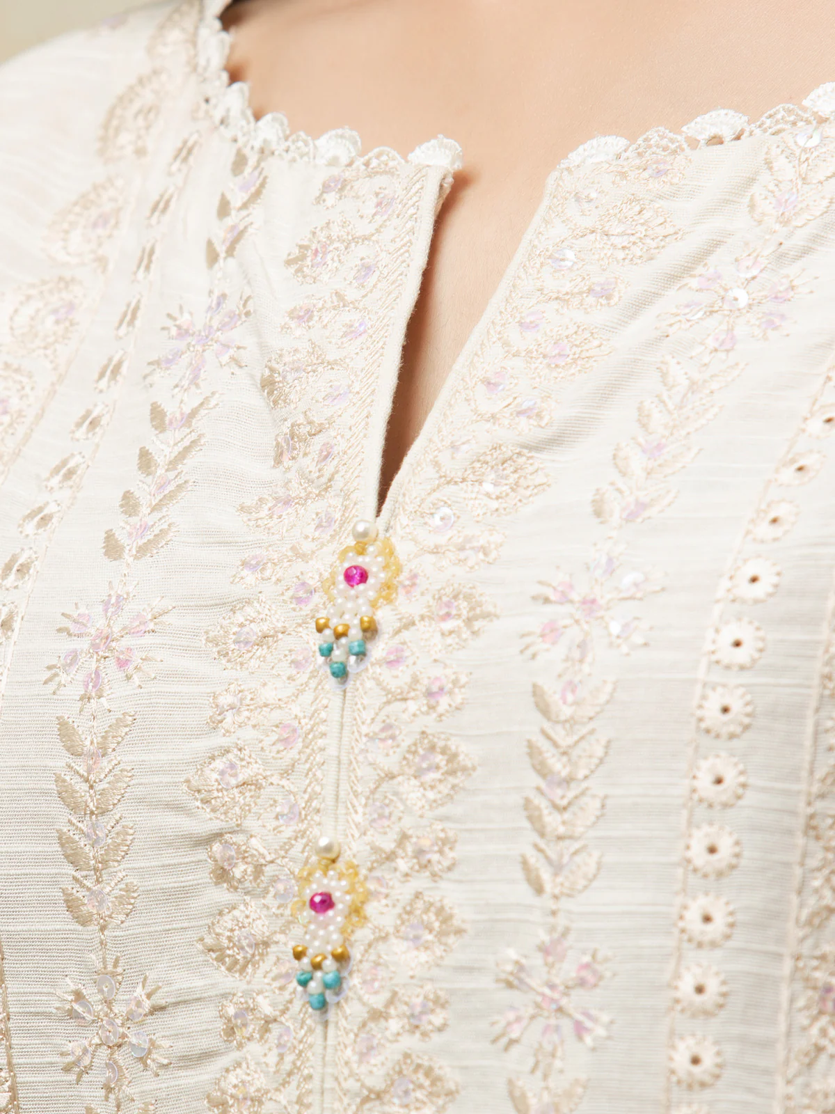 Unstitched Embroidered Chanderi Suit - EWU24V6-26663-3P - Image 3