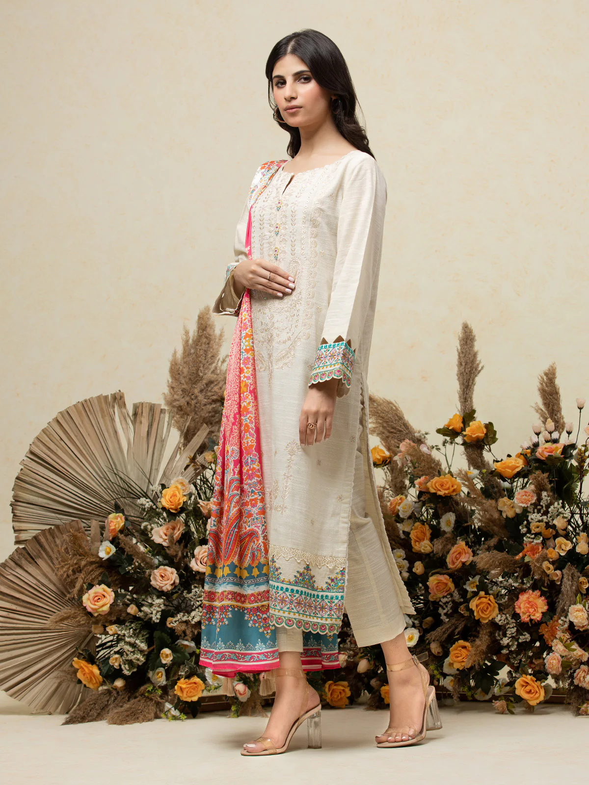 Unstitched Embroidered Chanderi Suit - EWU24V6-26663-3P - Image 5